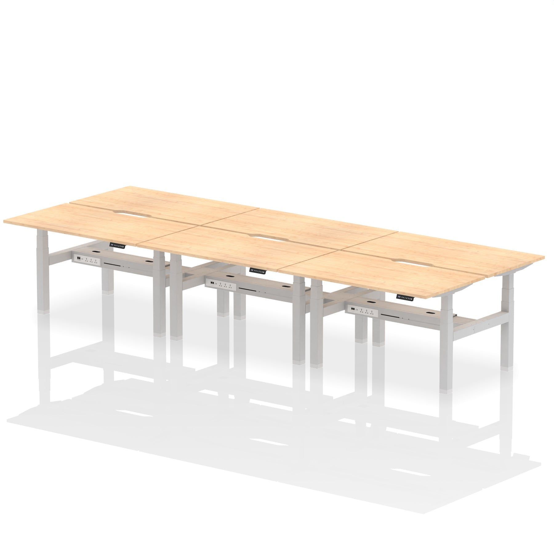 Air Back-to-Back Scalloped Edge Height Adjustable Bench Desk - 6 Person dynamic  Desk Top  Maple Width 140cm