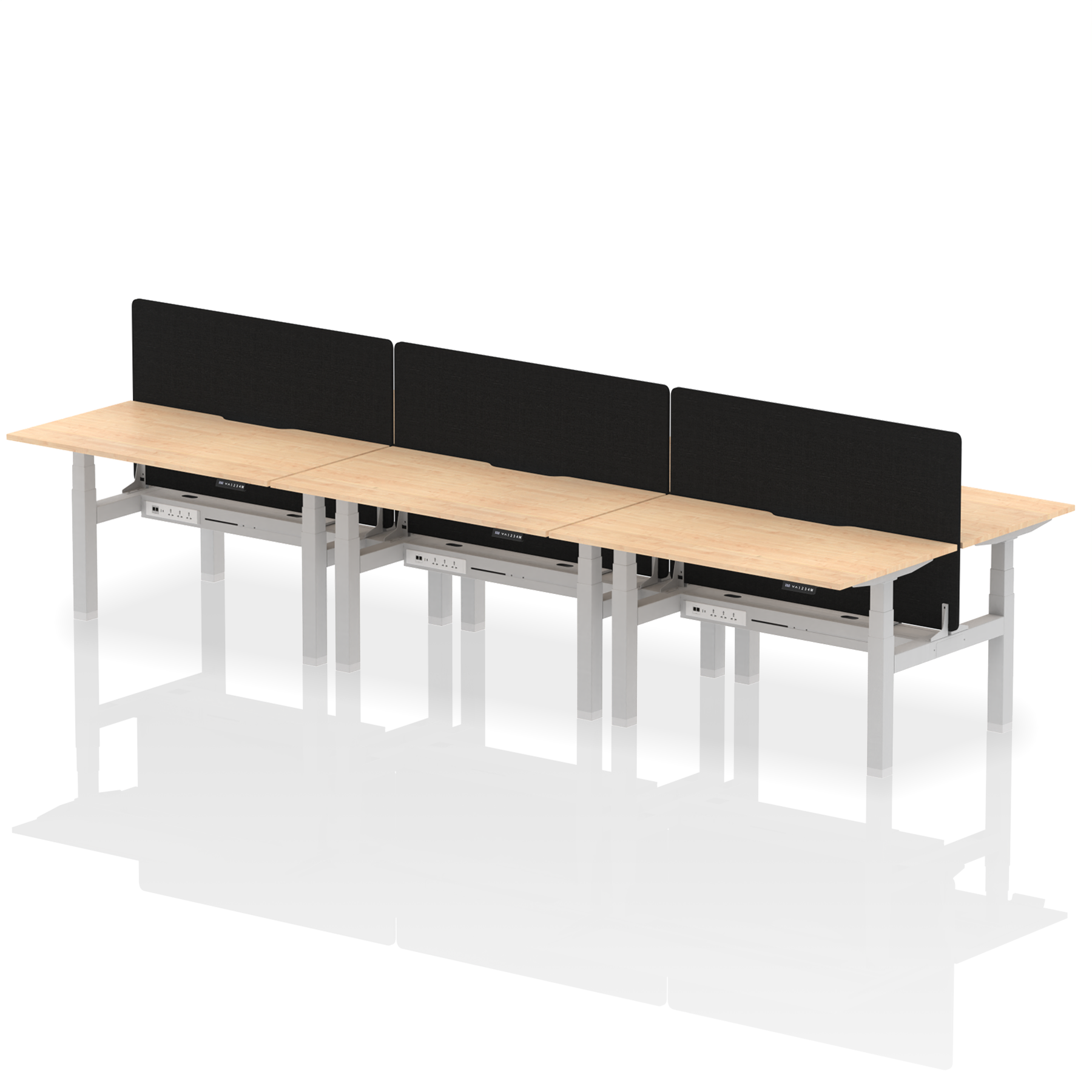 Air Back-to-Back curve Edge Height Adjustable Bench Desk - 6 Person Black Screen dynamic  Desk Top  Maple Width 140cm