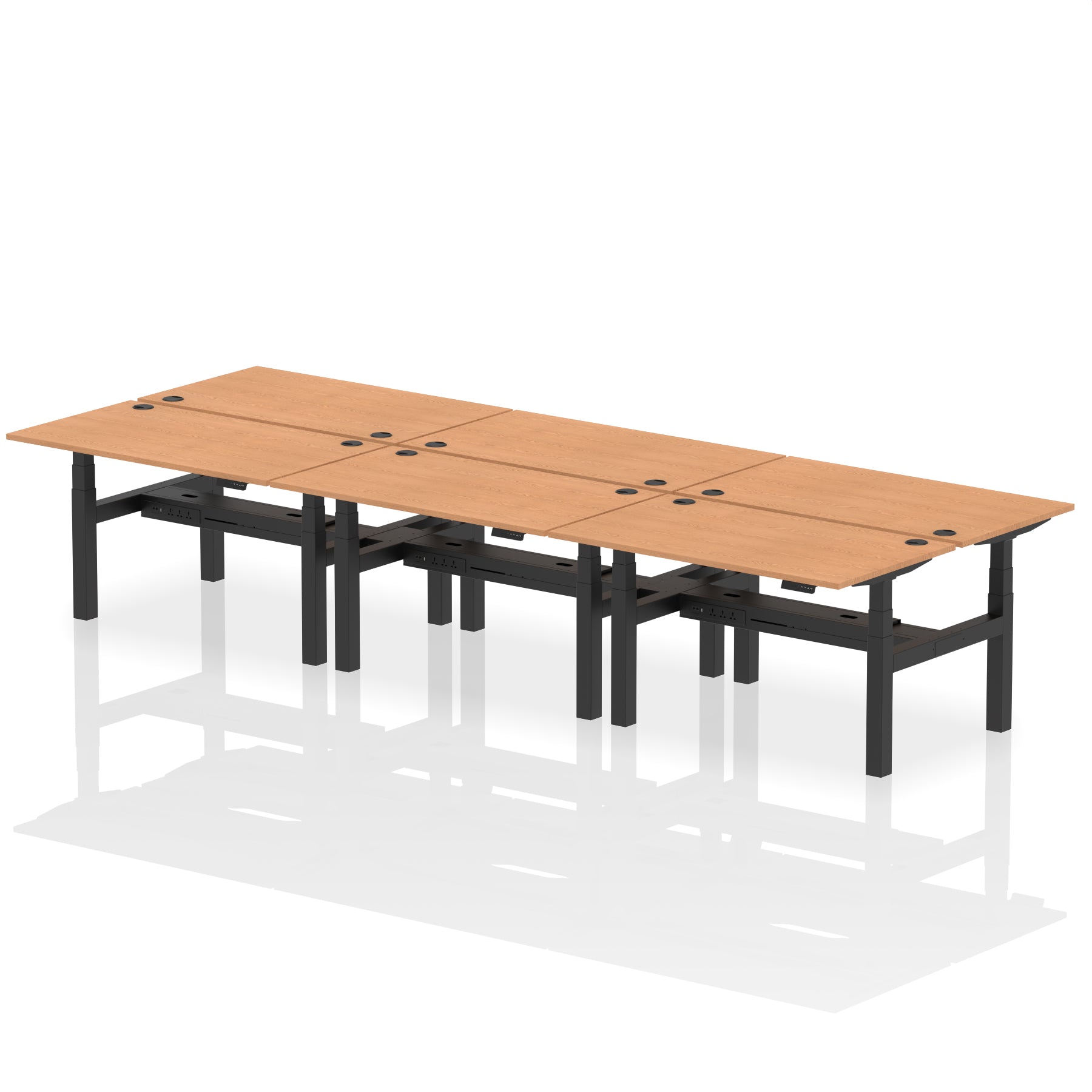 Air Back-to-Back Height Adjustable Bench Desk - 6 Person dynamic  Maple Silver Frame
