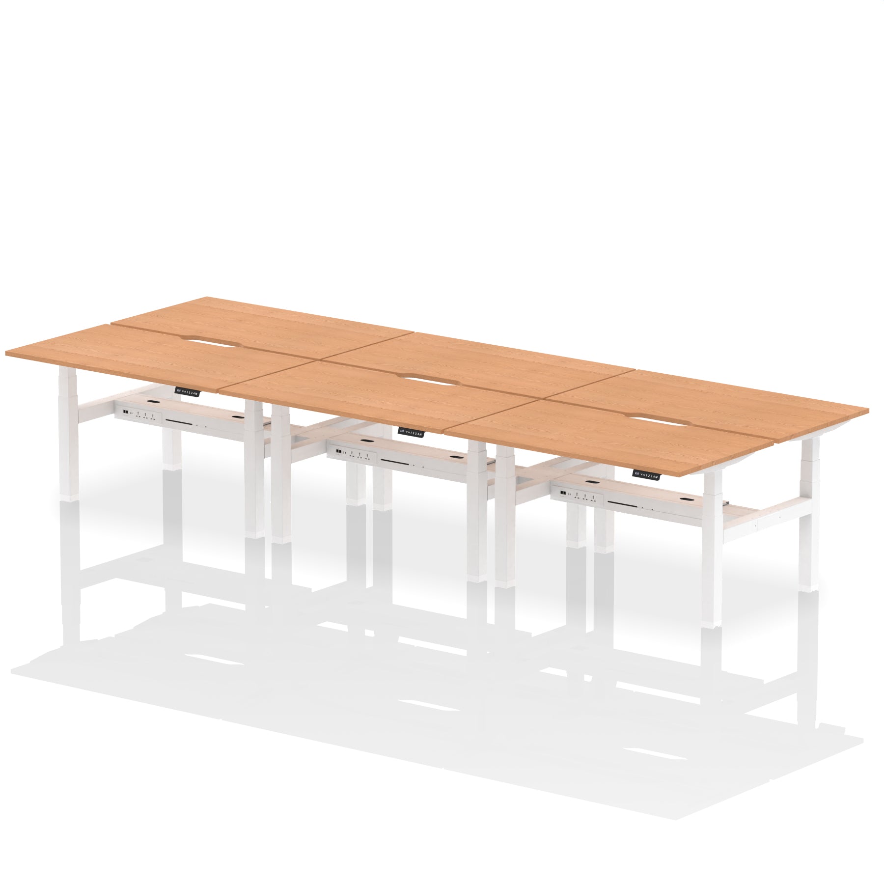 Air Back-to-Back Scalloped Edge Height Adjustable Bench Desk - 6 Person dynamic  Desk Top  Oak Width 140cm