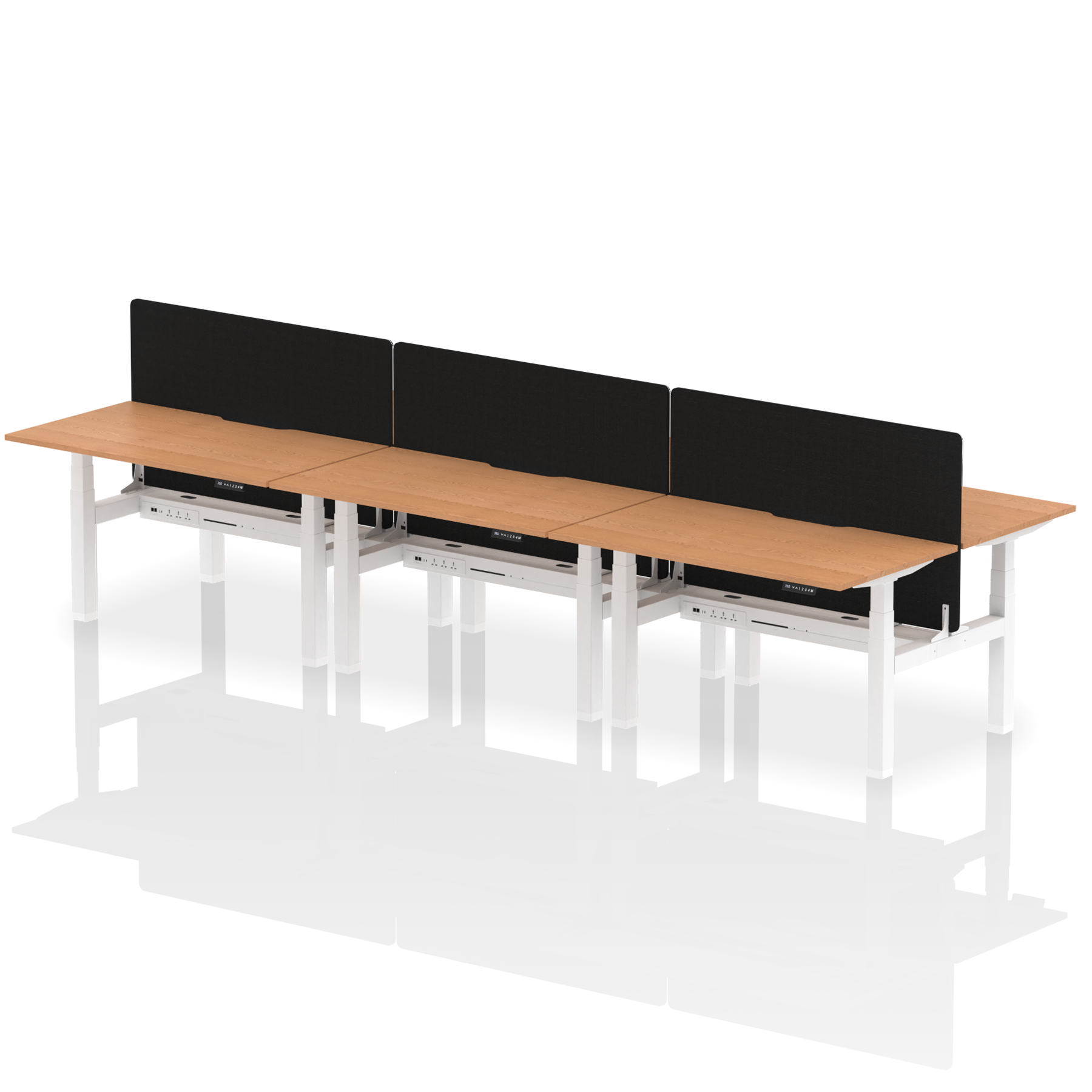 Air Back-to-Back curve Edge Height Adjustable Bench Desk - 6 Person Black Screen dynamic  Desk Top  Oak Width 140cm