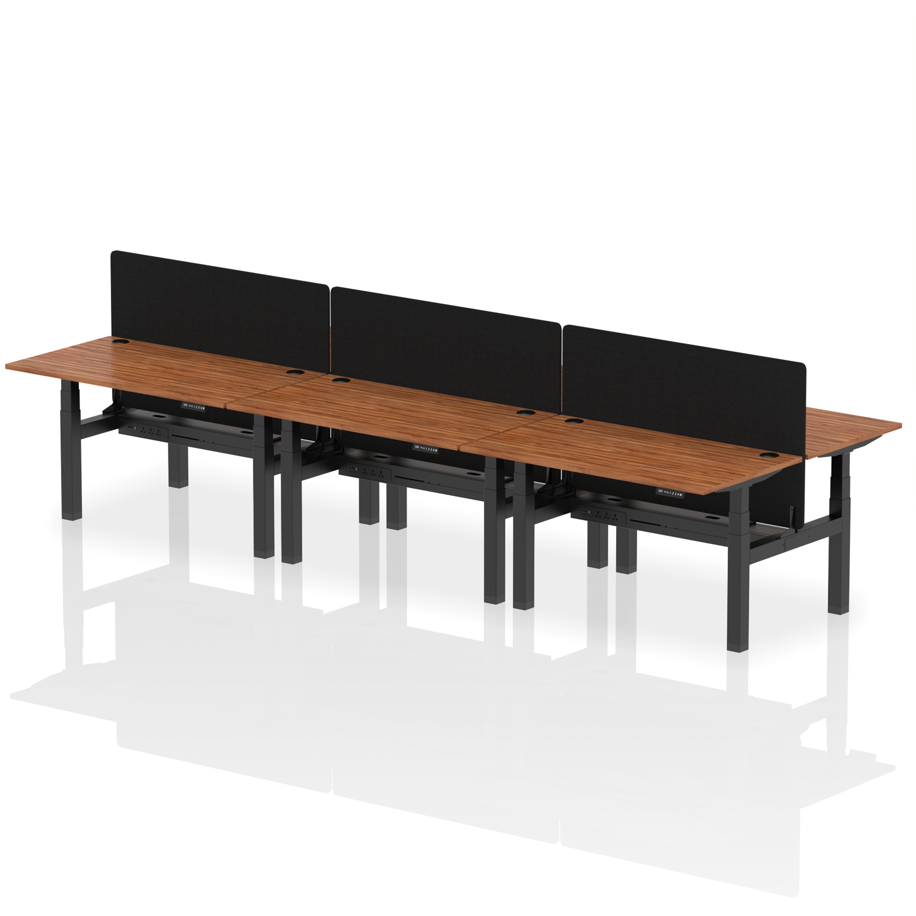 Air Back-to-Back Height Adjustable Bench Desk - 6 Person Black Screen dynamic  Desk Top  Walnut Width 140cm