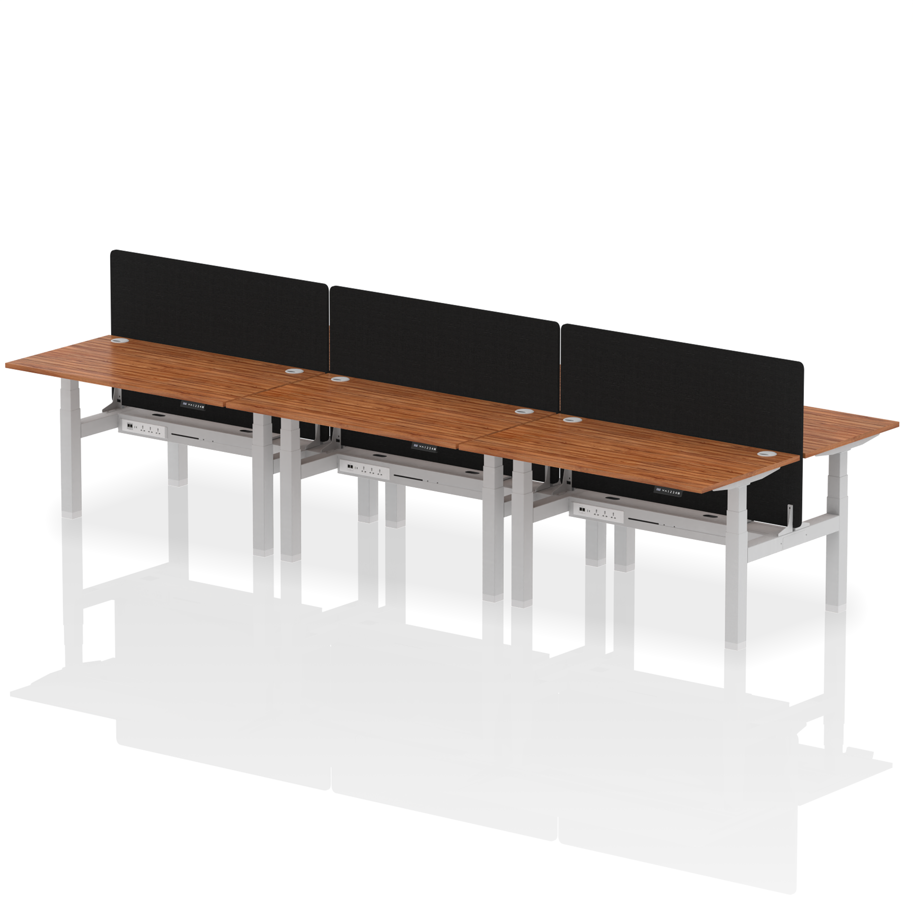 Air Back-to-Back Height Adjustable Bench Desk - 6 Person Black Screen dynamic  Desk Top  Walnut Width 140cm