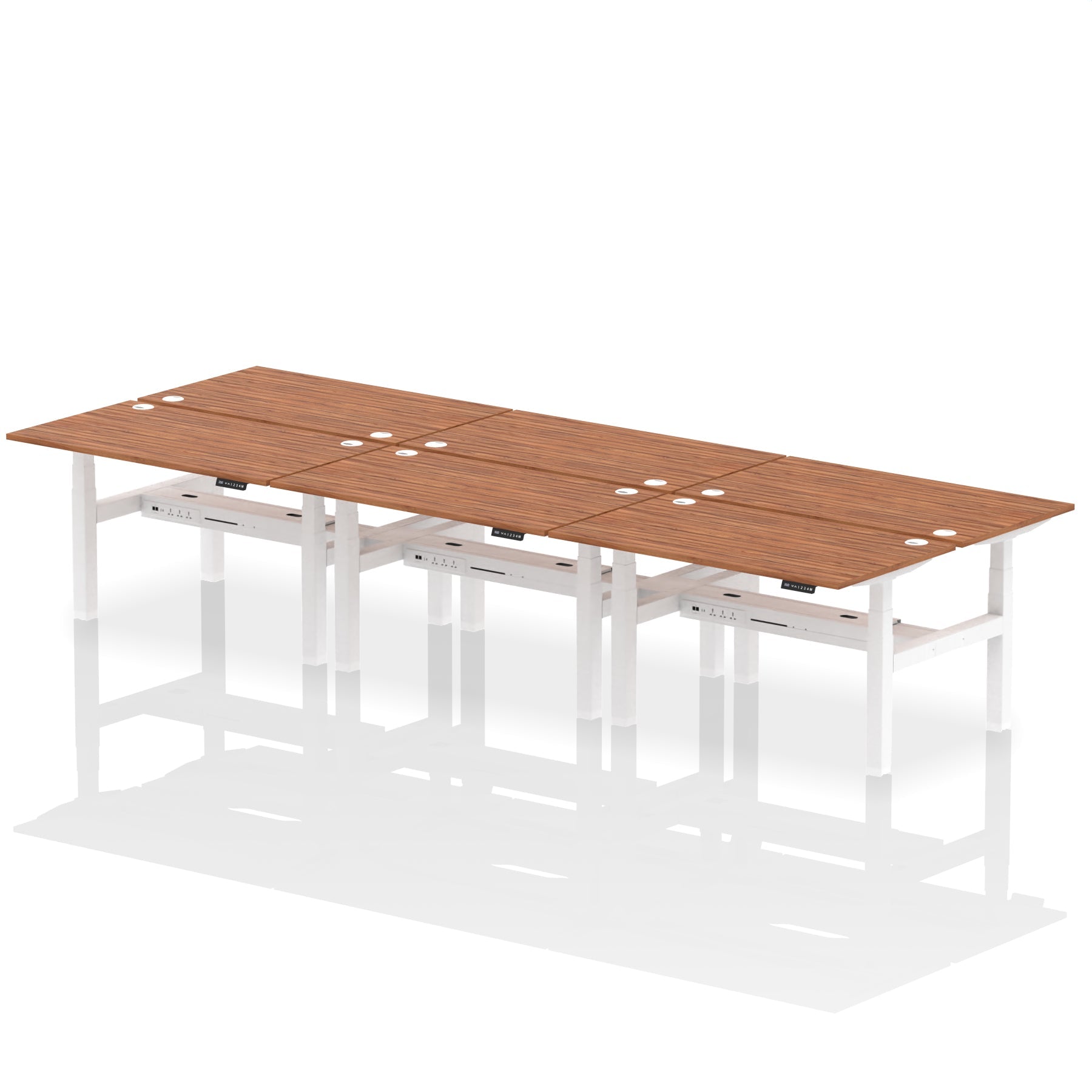 Air Back-to-Back Height Adjustable Bench Desk - 6 Person dynamic  Maple White Frame