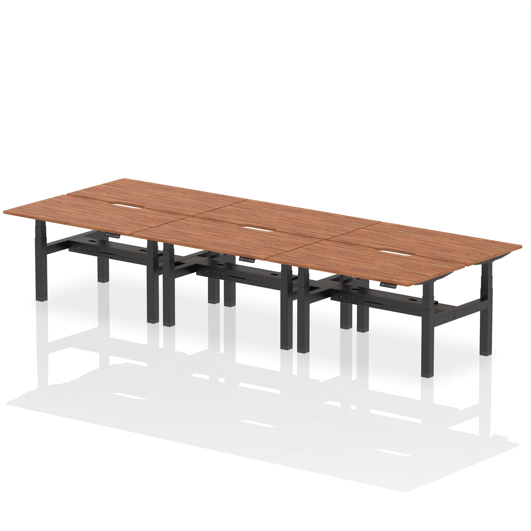 Air Back-to-Back Scalloped Edge Height Adjustable Bench Desk - 6 Person dynamic  Desk Top  Walnut Width 140cm