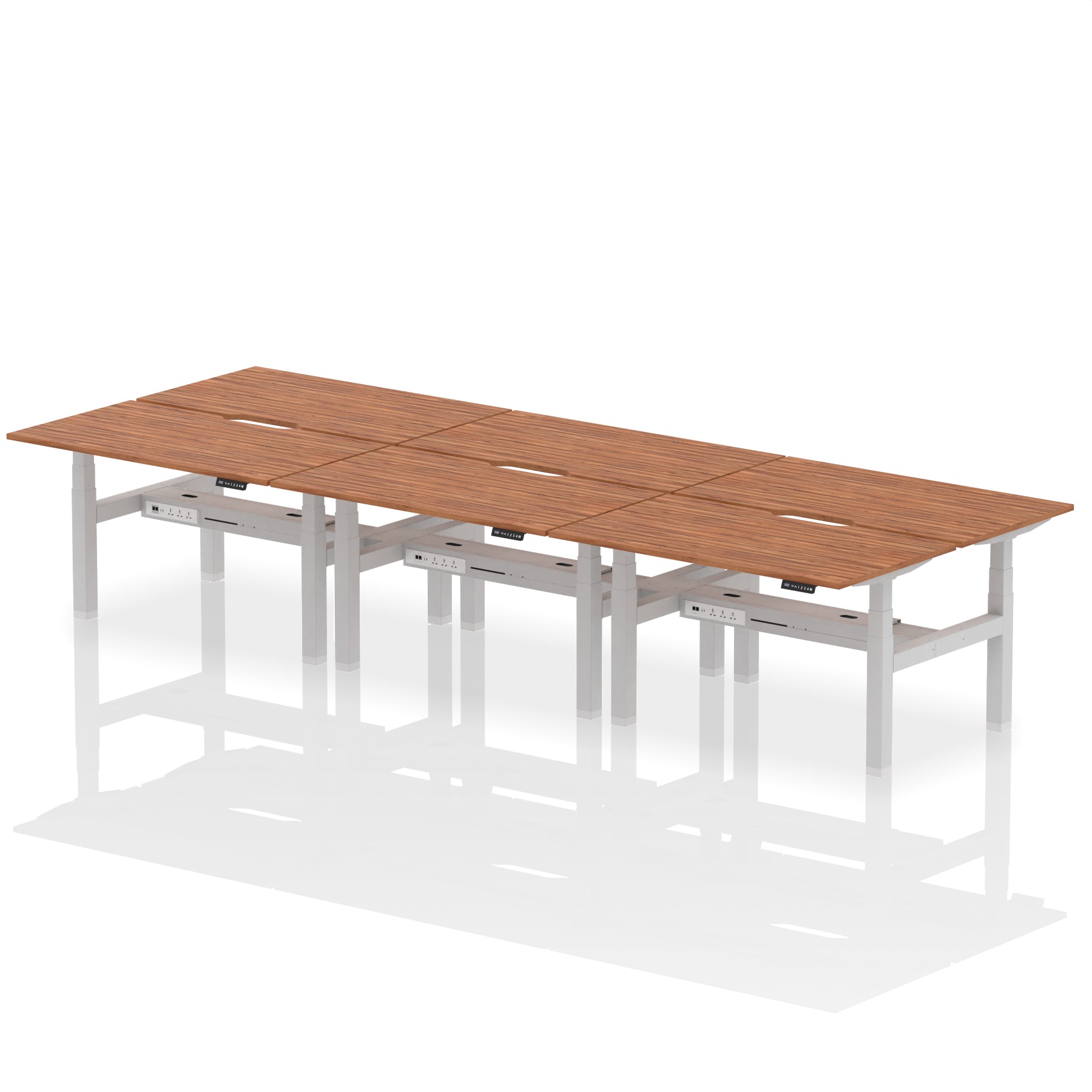 Air Back-to-Back Scalloped Edge Height Adjustable Bench Desk - 6 Person dynamic  Desk Top  Walnut Width 140cm