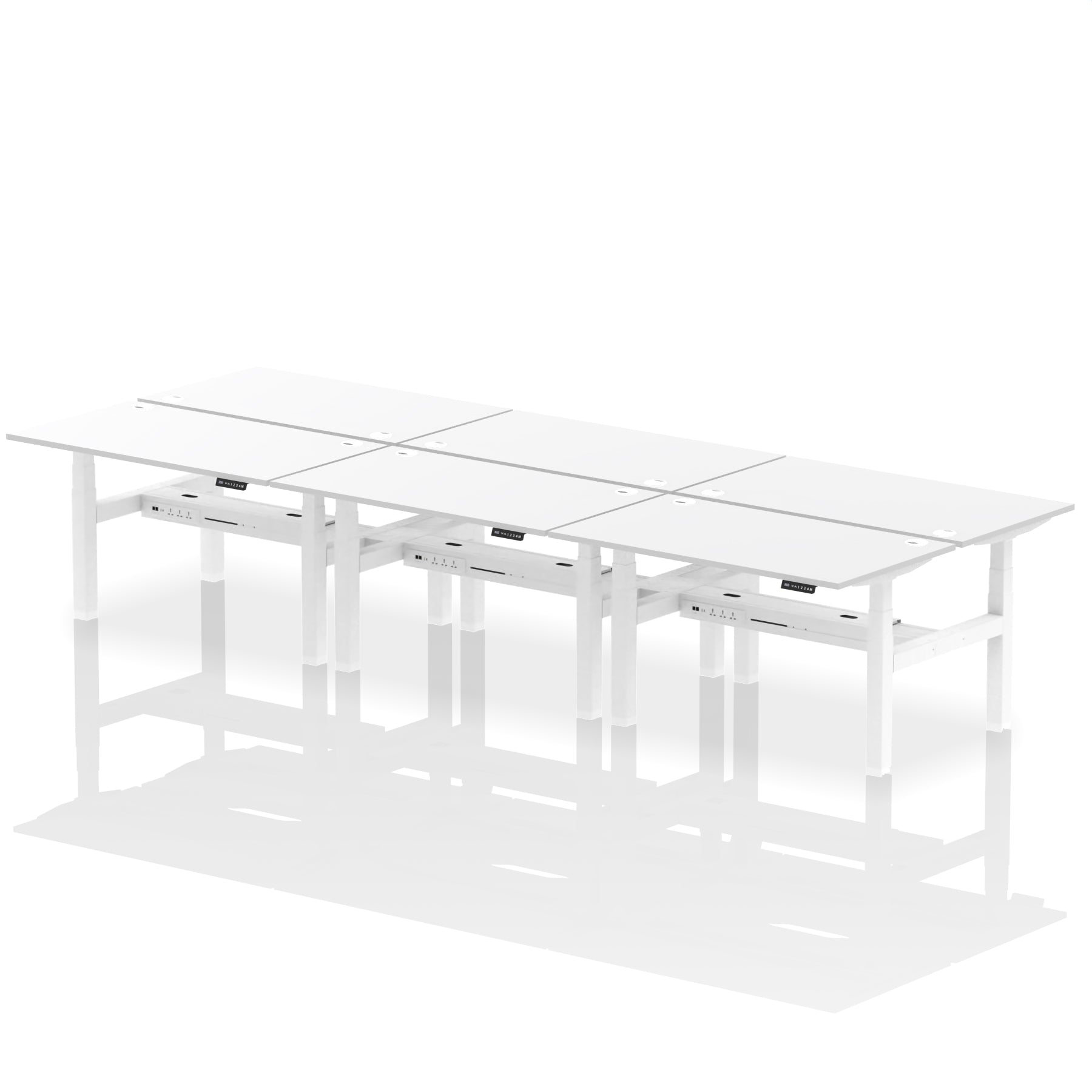 Air Back-to-Back Height Adjustable Bench Desk - 6 Person dynamic  Oak Black Frame