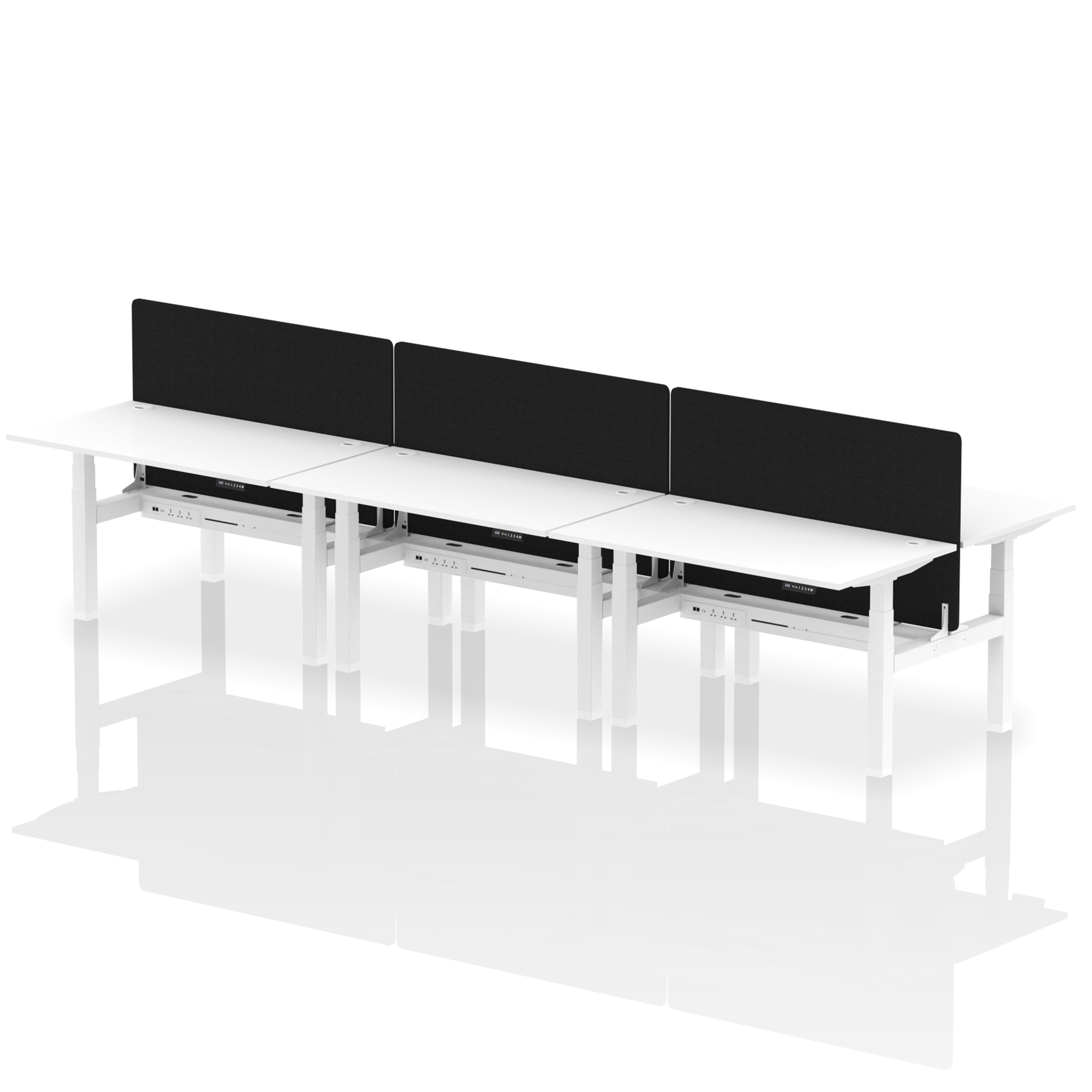 Air Back-to-Back Height Adjustable Bench Desk - 6 Person with Black Straight Screen dynamic  Desk Top  White Width 140cm