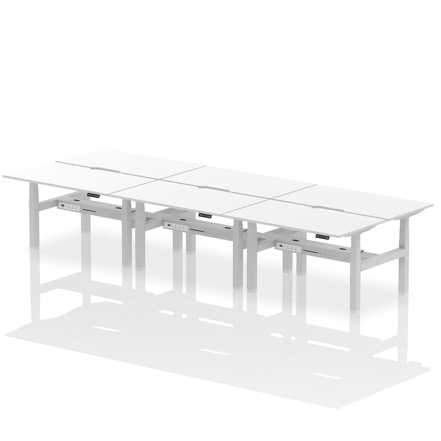 Air Back-to-Back Scalloped Edge Height Adjustable Bench Desk - 6 Person dynamic  Desk Top  White Width 140cm