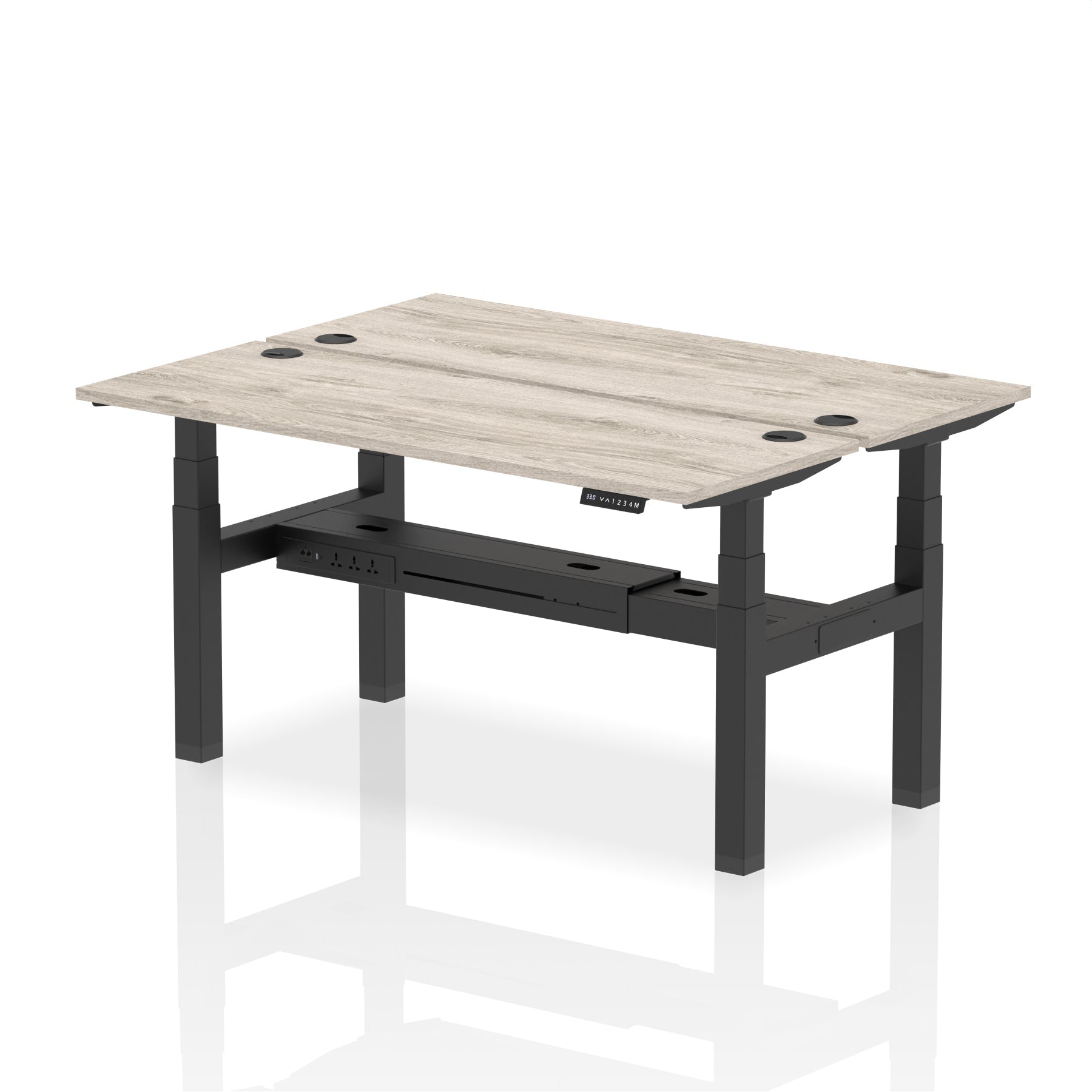 Air Back-to-Back Slimline Height Adjustable Bench Desk - 2 Person dynamic  Desk Top  Grey Oak Width 160cm