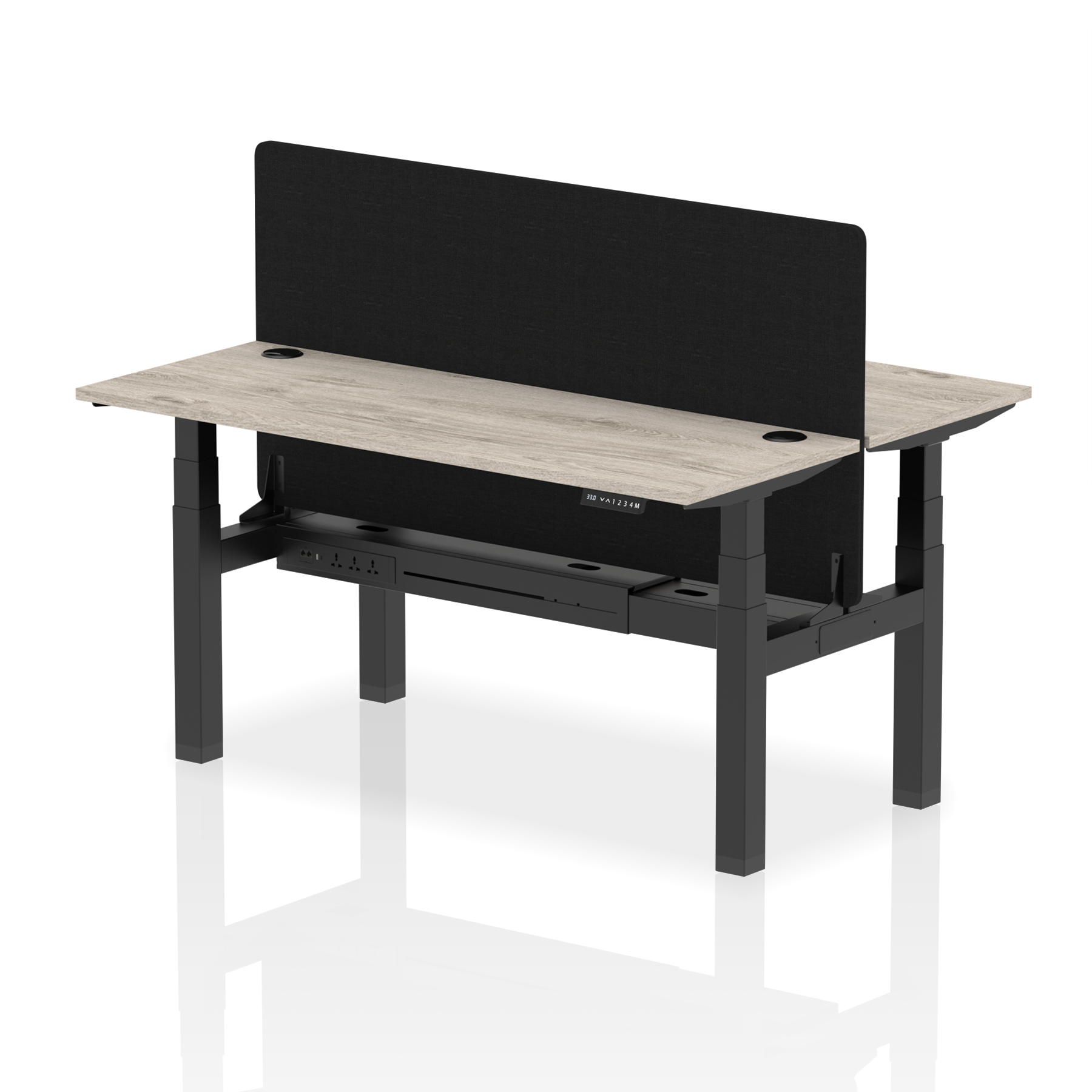 Air Back-to-Back Height Adjustable Bench Desk - 2 Person Black Screen dynamic  Desk Top  Grey Oak Width 160cm