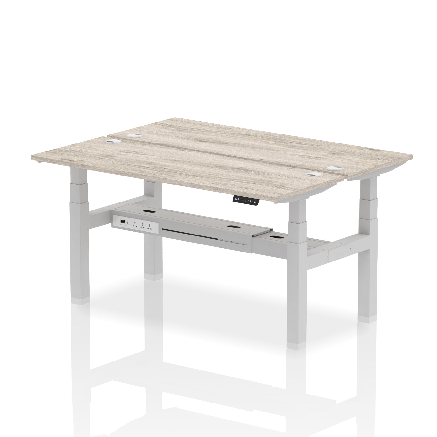 Air Back-to-Back Slimline Height Adjustable Bench Desk - 2 Person dynamic  Desk Top  Grey Oak Width 160cm