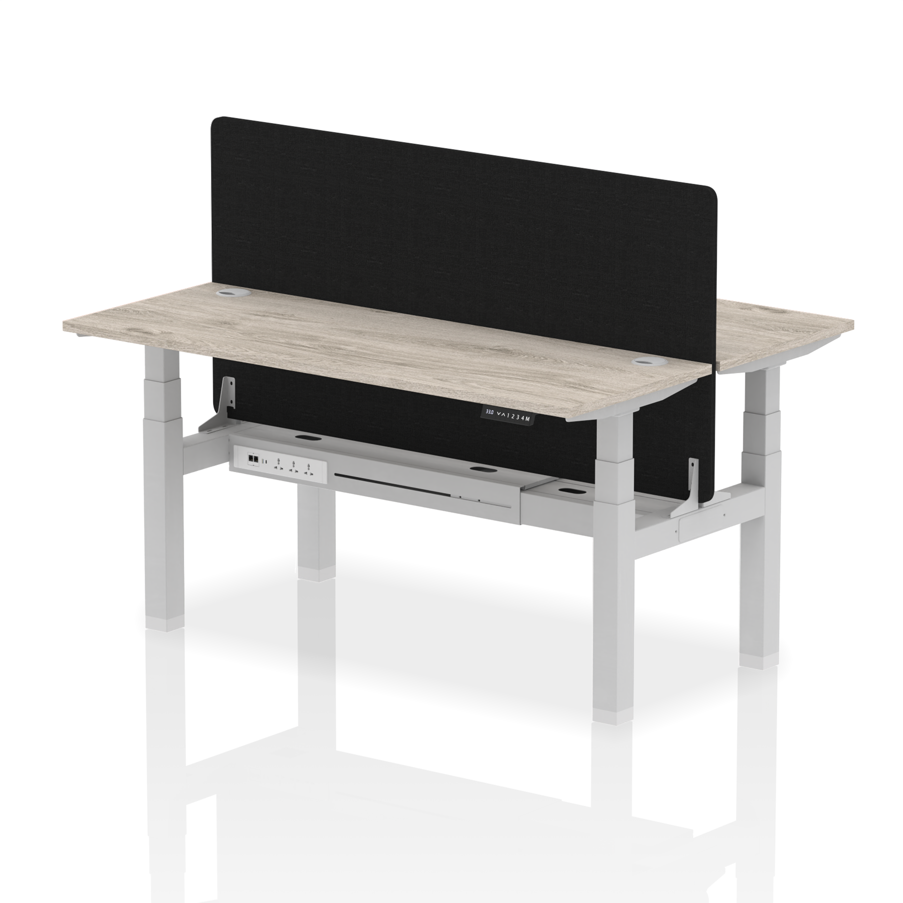 Air Back-to-Back Height Adjustable Bench Desk - 2 Person Black Screen dynamic  Desk Top  Grey Oak Width 160cm