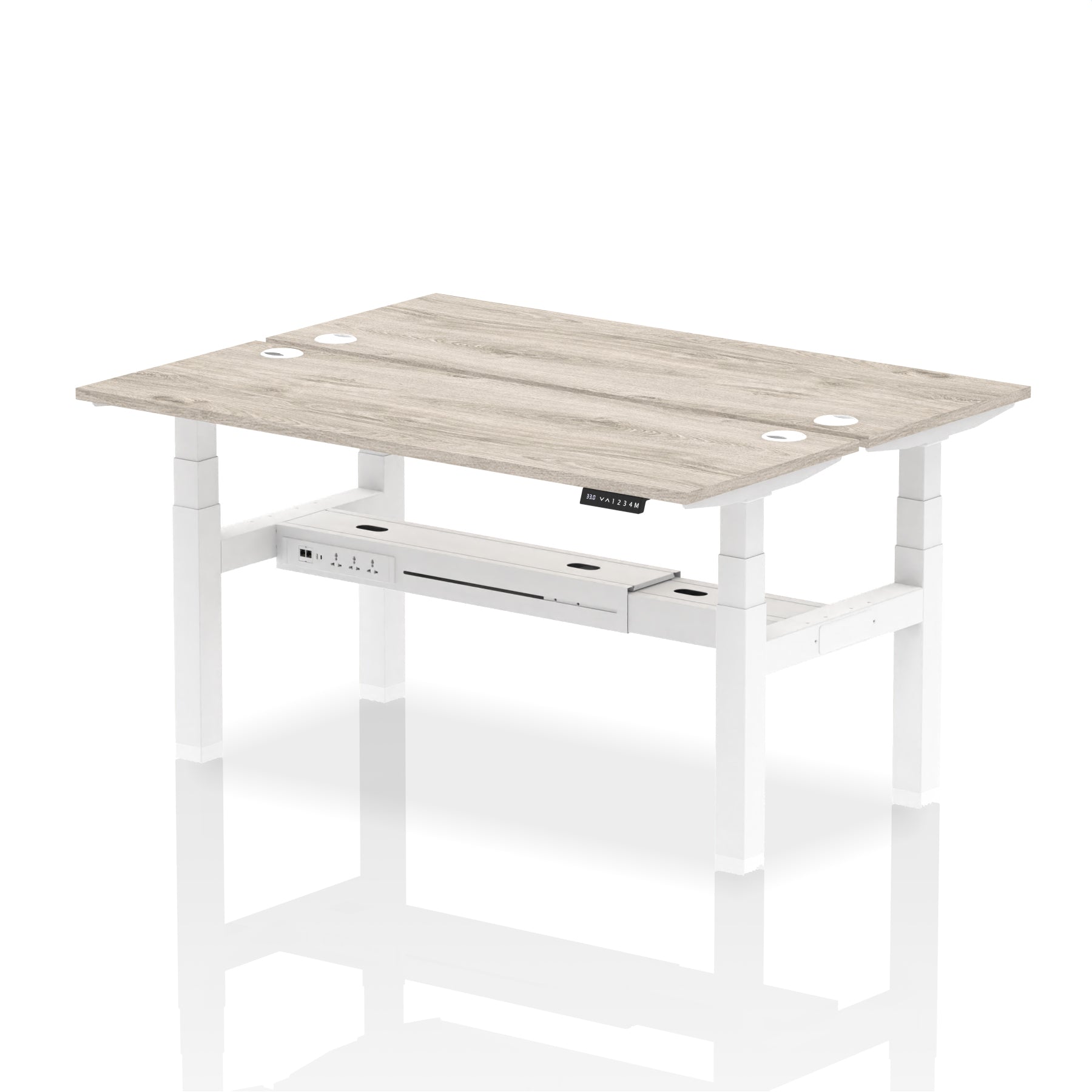 Air Back-to-Back Slimline Height Adjustable Bench Desk - 2 Person dynamic  Desk Top  Grey Oak Width 160cm
