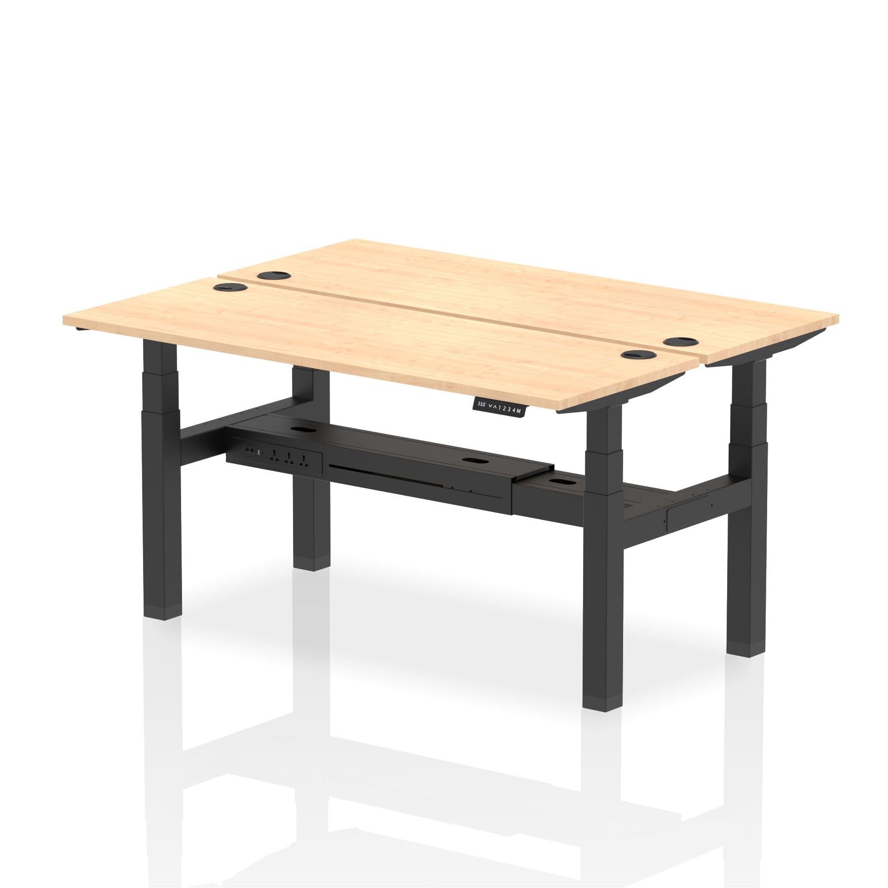 Air Back-to-Back Slimline Height Adjustable Bench Desk - 2 Person dynamic  Desk Top  Maple Width 160cm