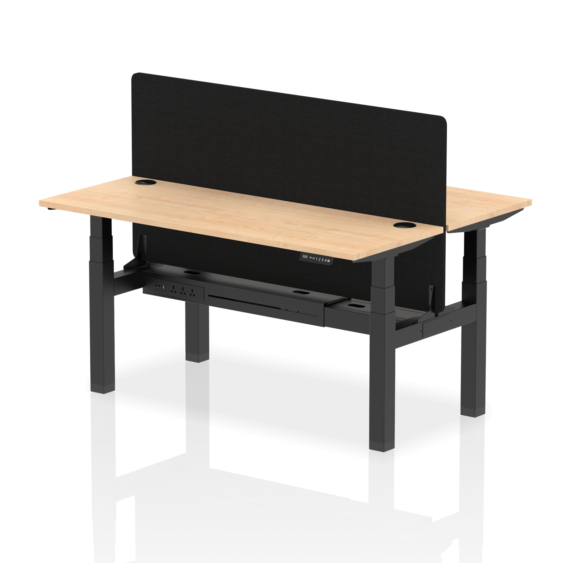 Air Back-to-Back Height Adjustable Bench Desk - 2 Person Black Screen dynamic  Desk Top  Maple Width 160cm