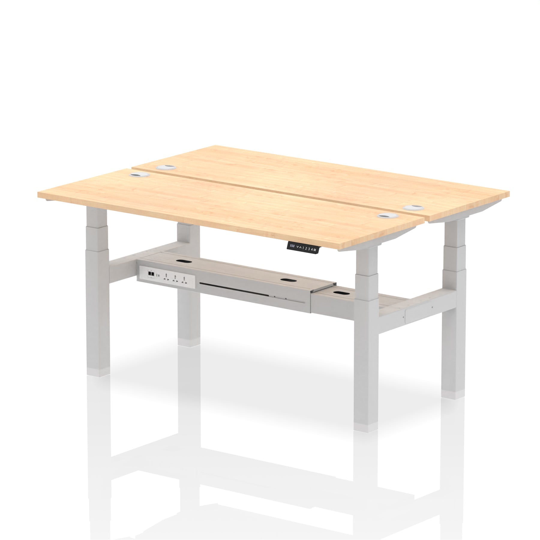 Air Back-to-Back Slimline Height Adjustable Bench Desk - 2 Person dynamic  Desk Top  Maple Width 160cm