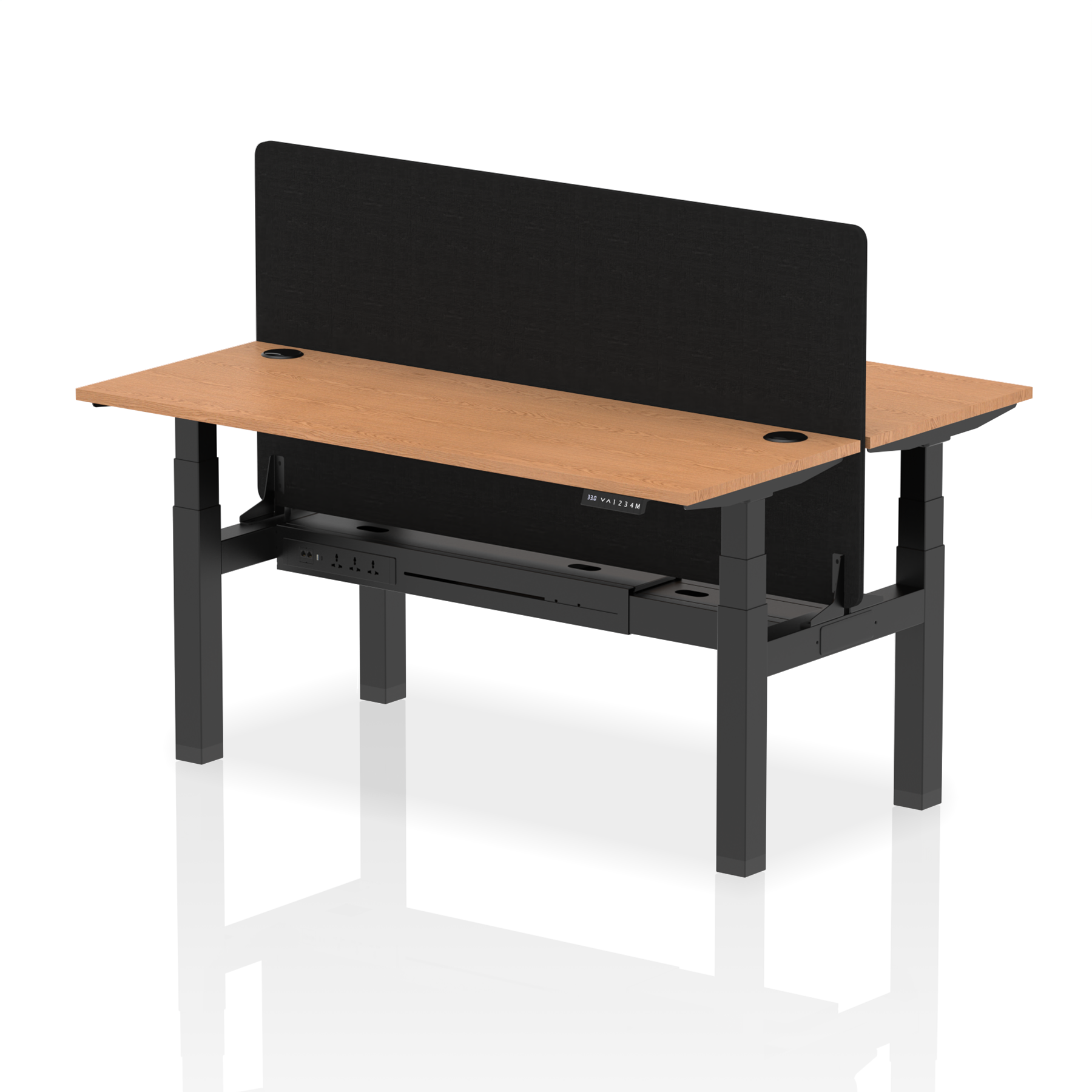 Air Back-to-Back Height Adjustable Bench Desk - 2 Person Black Screen dynamic  Desk Top  Oak Width 160cm