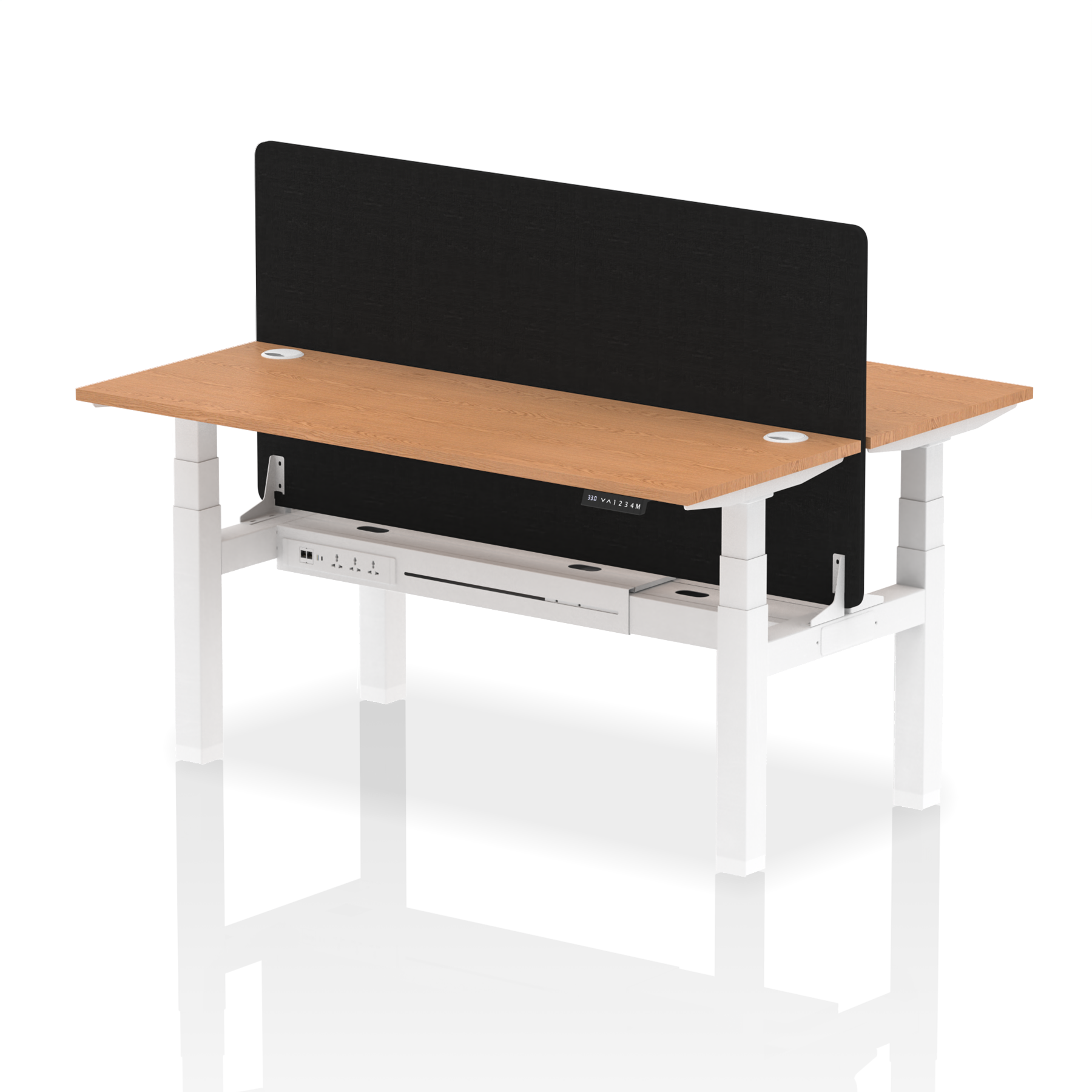 Air Back-to-Back Height Adjustable Bench Desk - 2 Person Black Screen dynamic  Desk Top  Oak Width 160cm