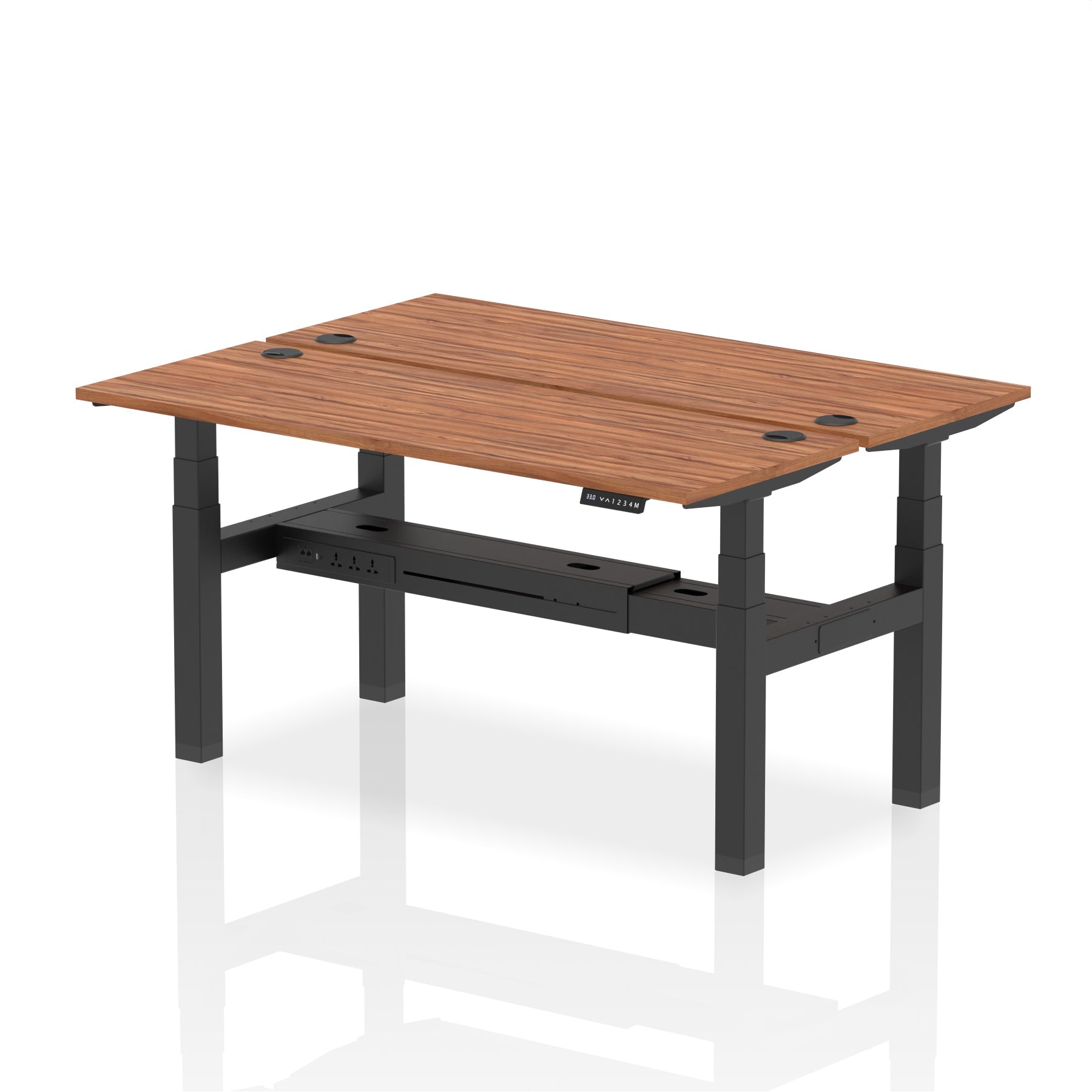 Air Back-to-Back Slimline Height Adjustable Bench Desk - 2 Person dynamic  Desk Top  Walnut Width 160cm