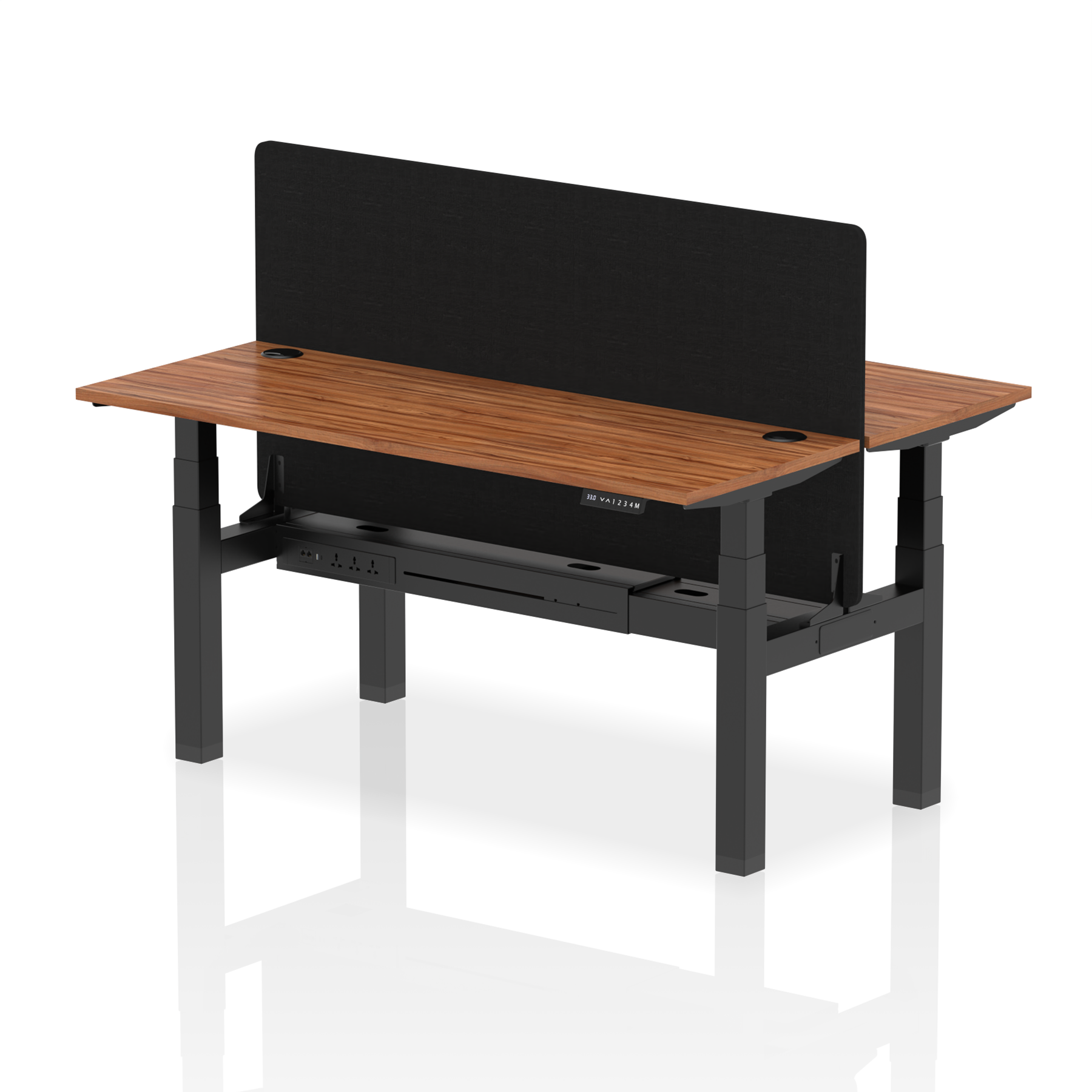 Air Back-to-Back Height Adjustable Bench Desk - 2 Person Black Screen dynamic  Desk Top  Walnut Width 160cm