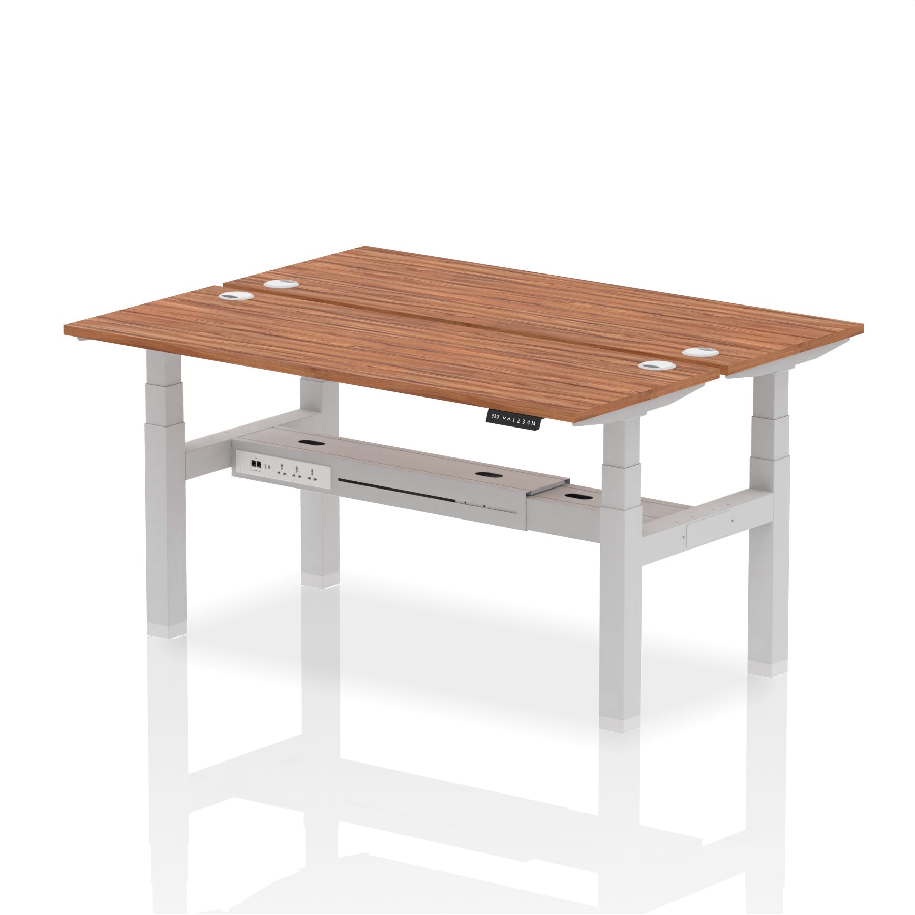 Air Back-to-Back Slimline Height Adjustable Bench Desk - 2 Person dynamic  Desk Top  Walnut Width 160cm