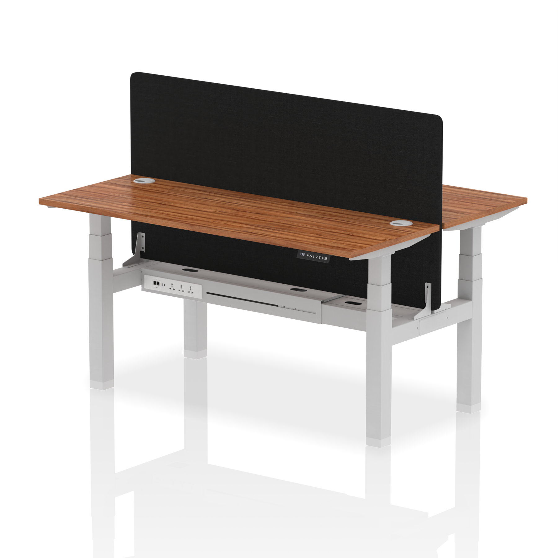 Air Back-to-Back Height Adjustable Bench Desk - 2 Person Black Screen dynamic  Desk Top  Walnut Width 160cm