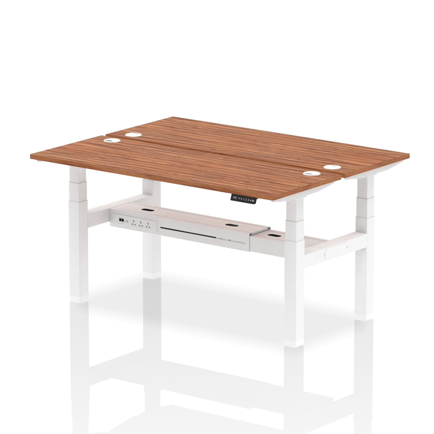 Air Back-to-Back Slimline Height Adjustable Bench Desk - 2 Person dynamic  Desk Top  Walnut Width 160cm