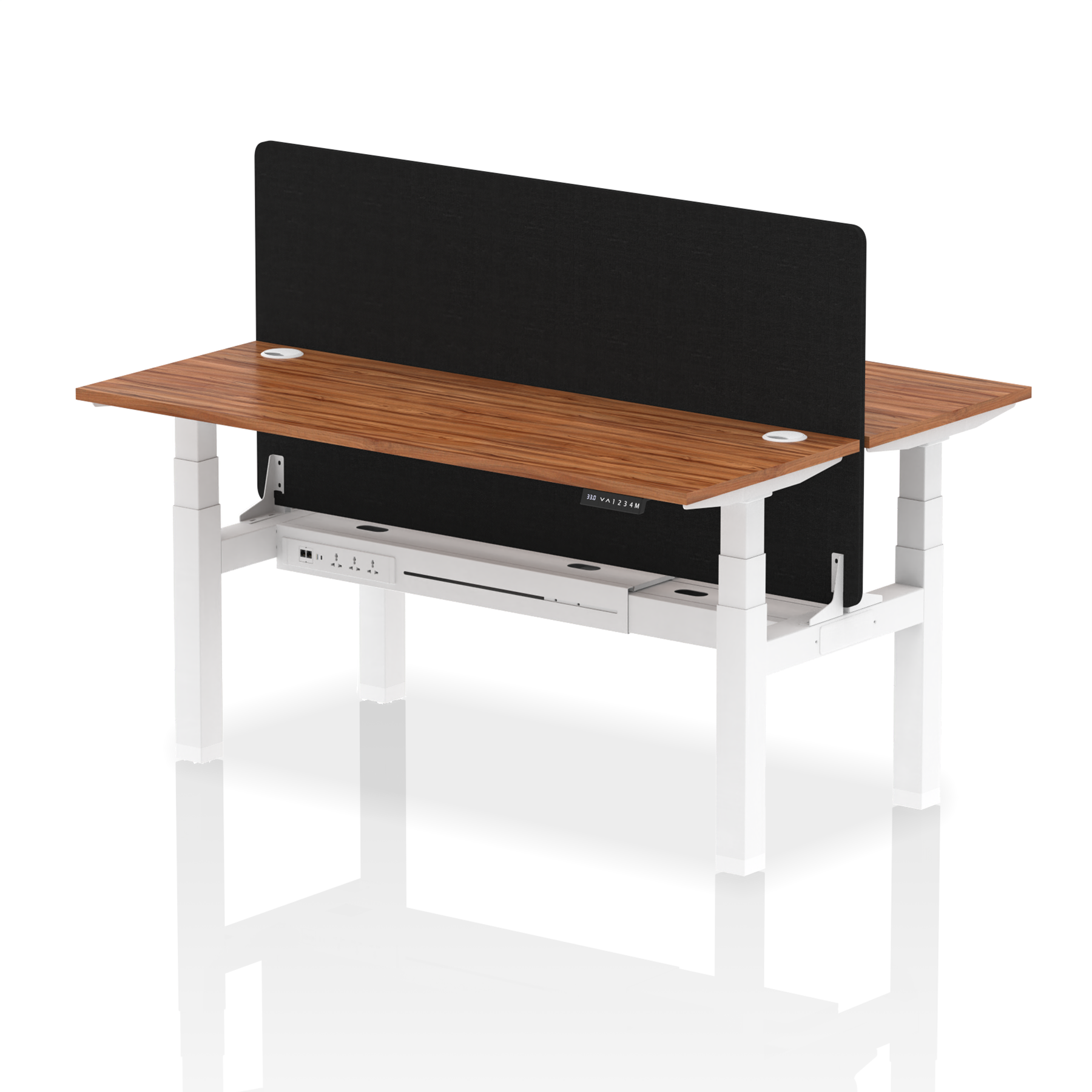 Air Back-to-Back Height Adjustable Bench Desk - 2 Person Black Screen dynamic  Desk Top  Walnut Width 160cm