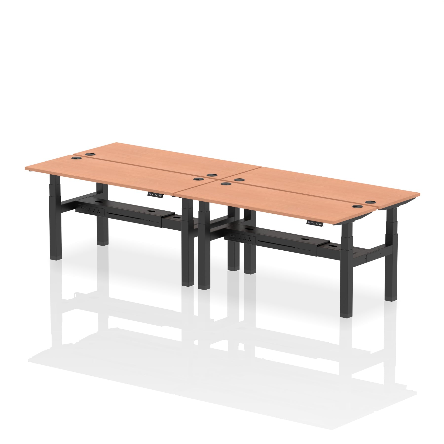 Air Back-to-Back Slimline Height Adjustable Bench Desk - 4 Person dynamic  Desk Top  Beech Width 160cm