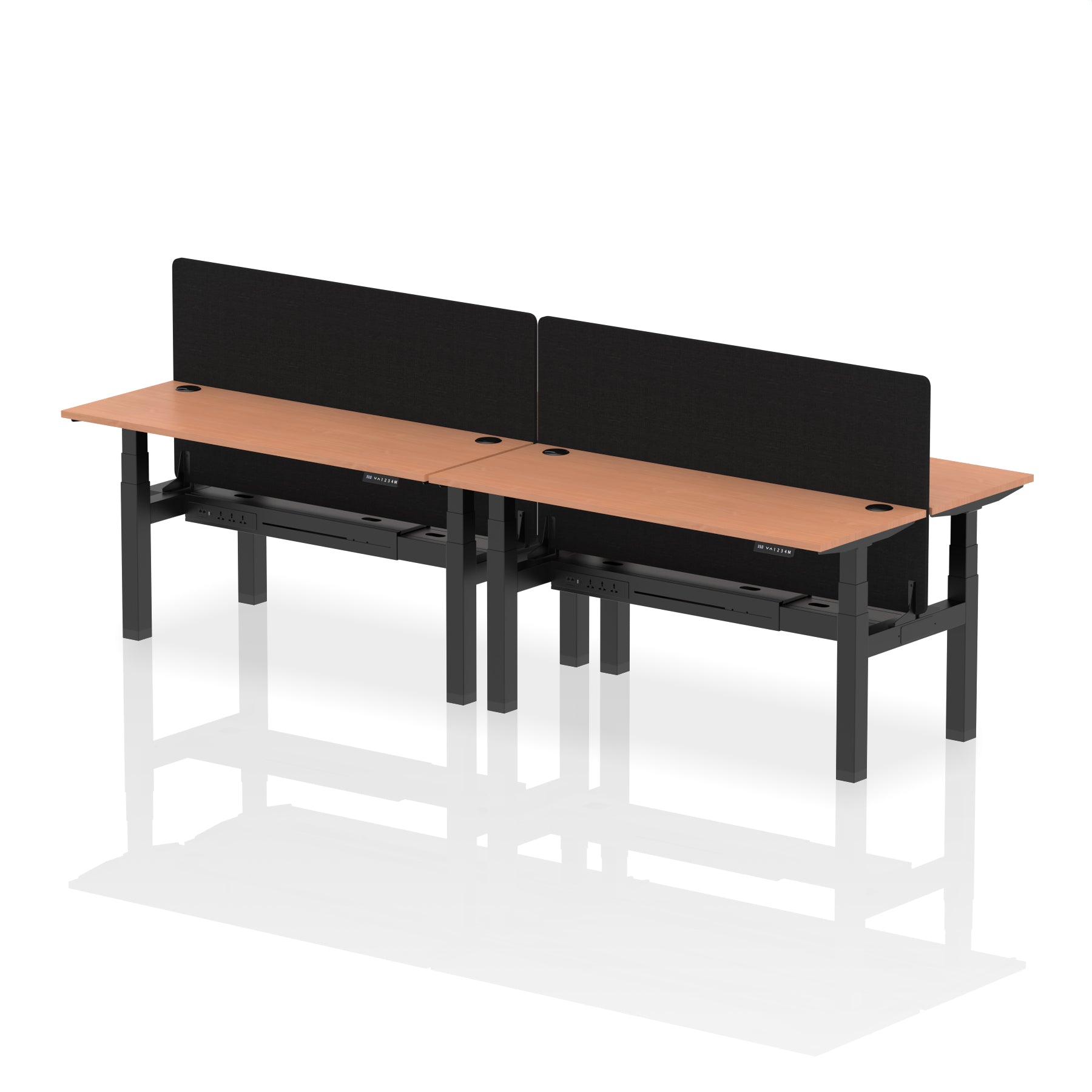 Air Back-to-Back Height Adjustable Bench Desk - 4 Person Black Screen dynamic  Desk Top  Beech Width 160cm