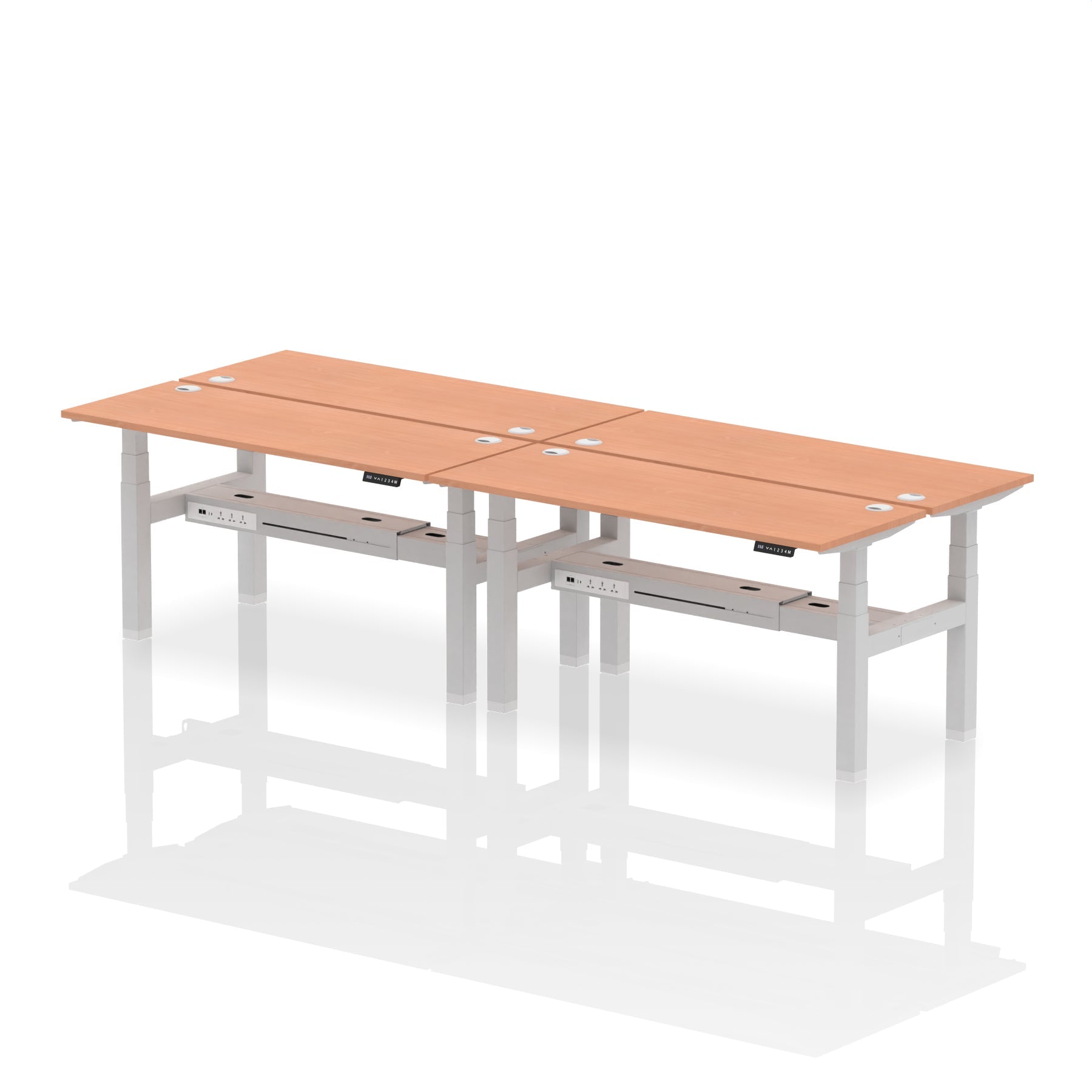Air Back-to-Back Slimline Height Adjustable Bench Desk - 4 Person dynamic  Desk Top  Beech Width 160cm