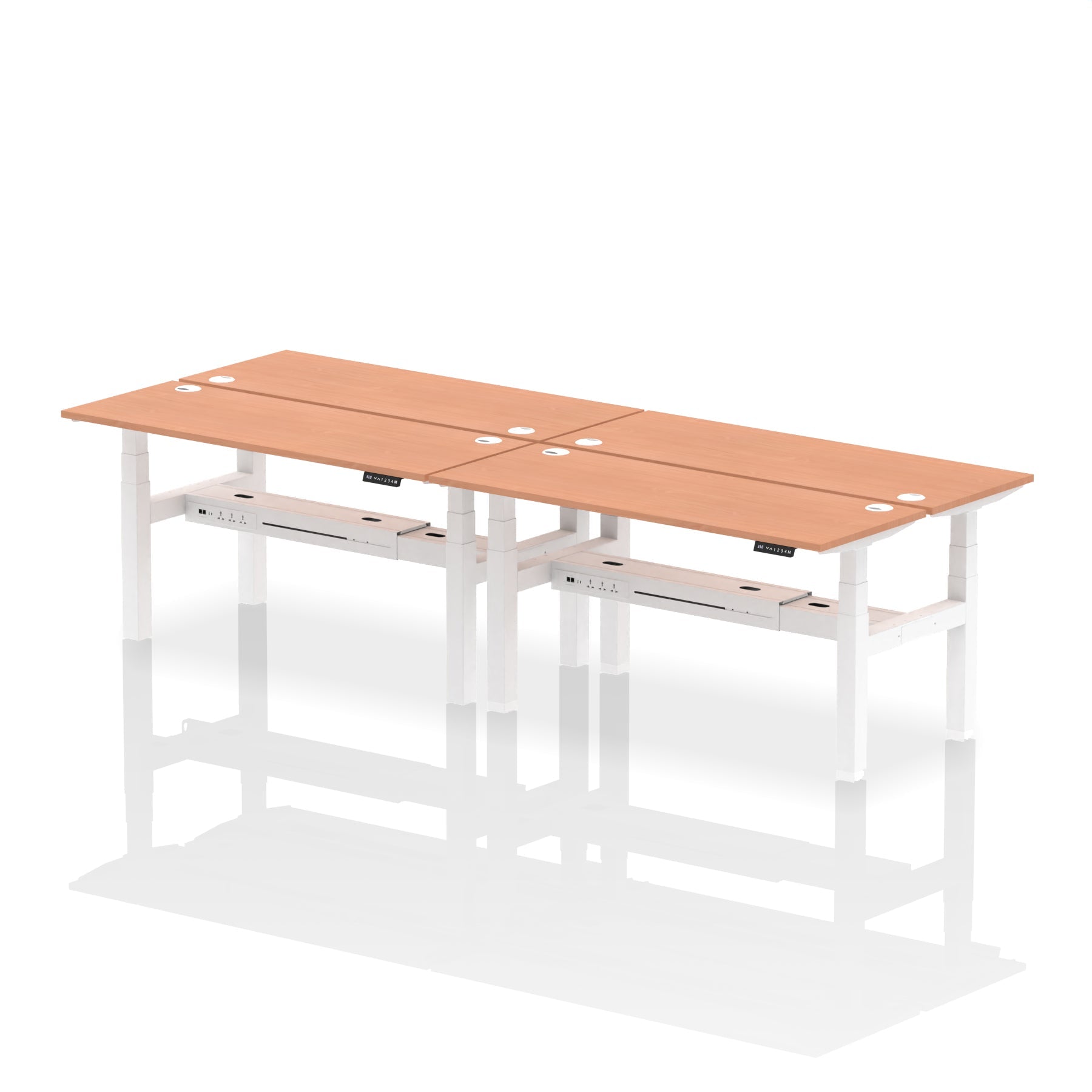 Air Back-to-Back Slimline Height Adjustable Bench Desk - 4 Person dynamic  Desk Top  Beech Width 160cm