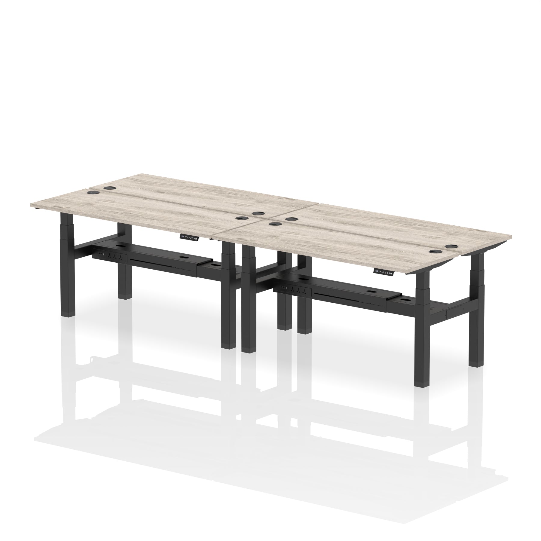 Air Back-to-Back Slimline Height Adjustable Bench Desk - 4 Person dynamic  Desk Top  Grey Oak Width 160cm