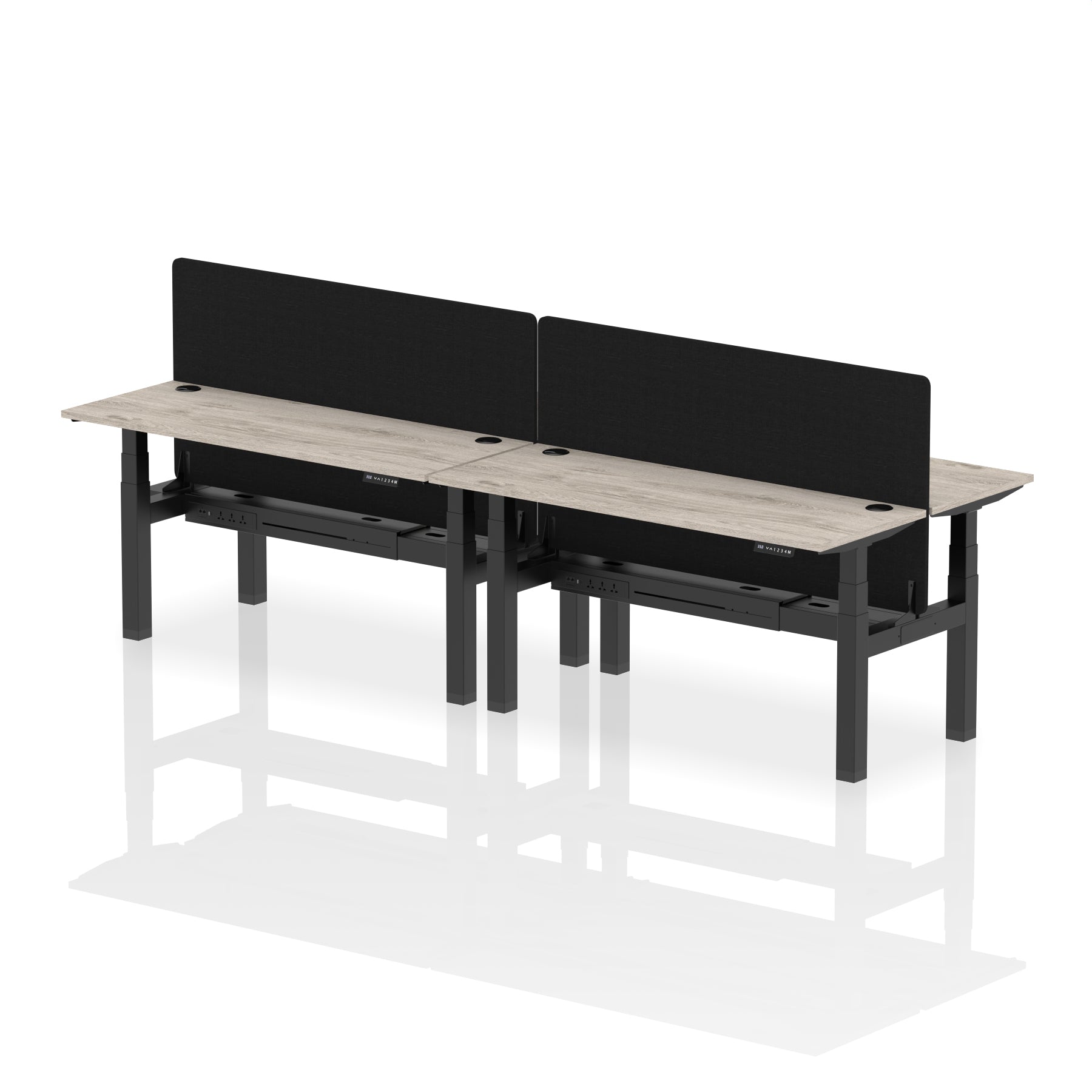 Air Back-to-Back Height Adjustable Bench Desk - 4 Person Black Screen dynamic  Desk Top  Grey Oak Width 160cm