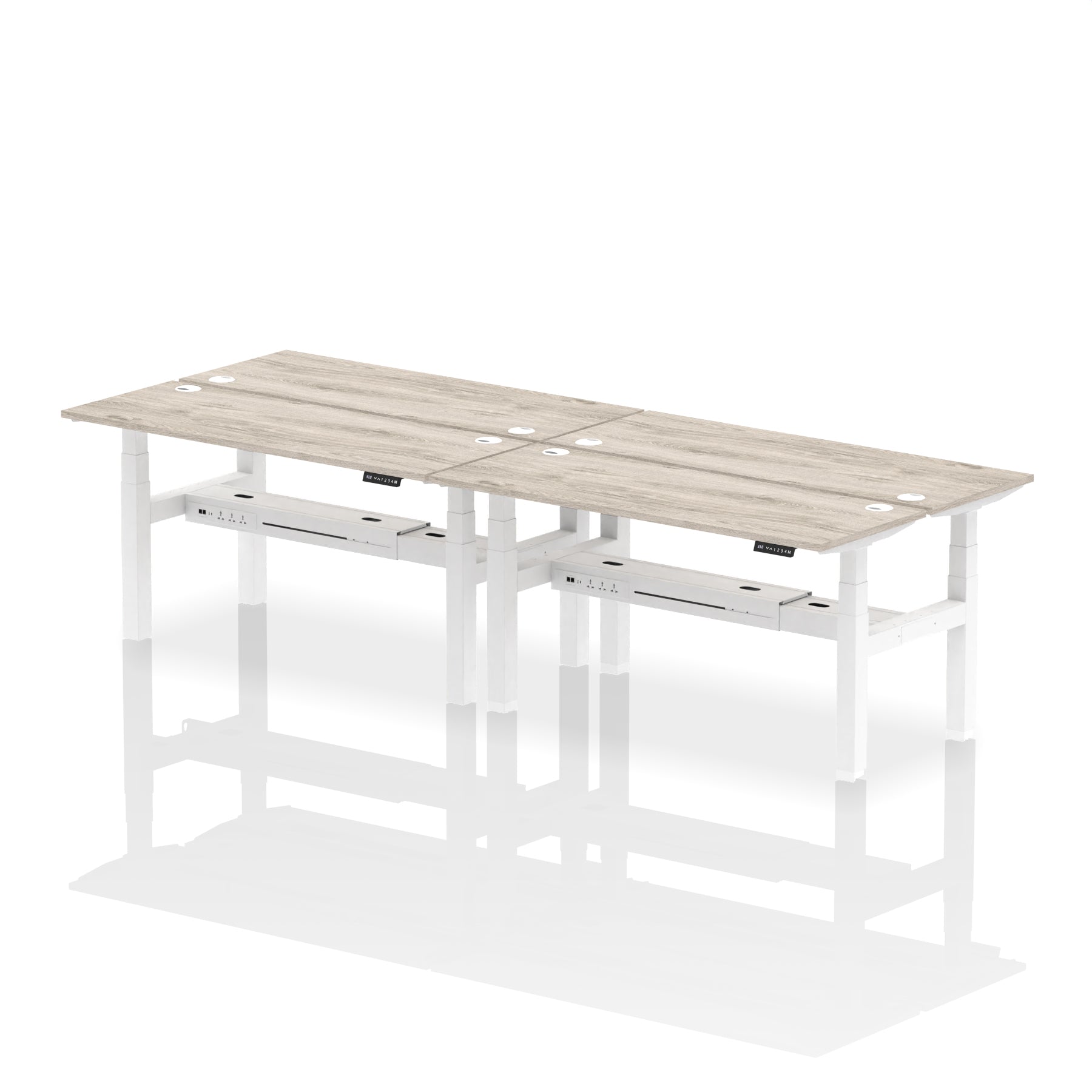 Air Back-to-Back Slimline Height Adjustable Bench Desk - 4 Person dynamic  Desk Top  Grey Oak Width 160cm