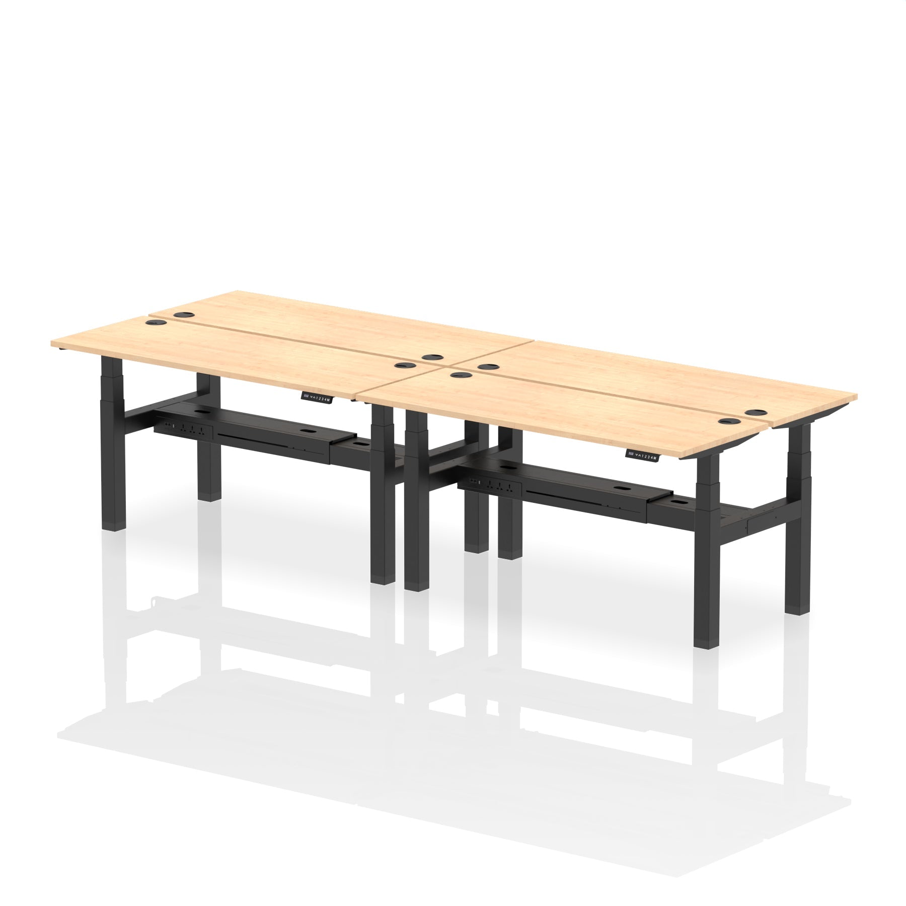 Air Back-to-Back Slimline Height Adjustable Bench Desk - 4 Person dynamic  Desk Top  Maple Width 160cm