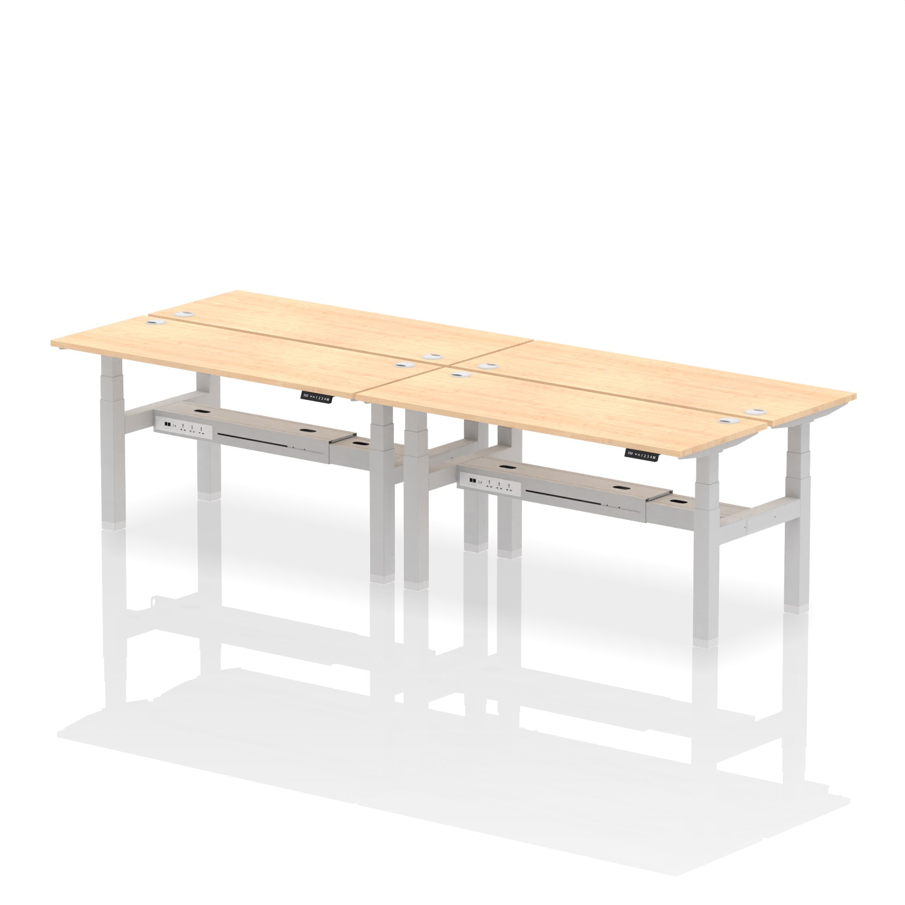 Air Back-to-Back Slimline Height Adjustable Bench Desk - 4 Person dynamic  Desk Top  Maple Width 160cm