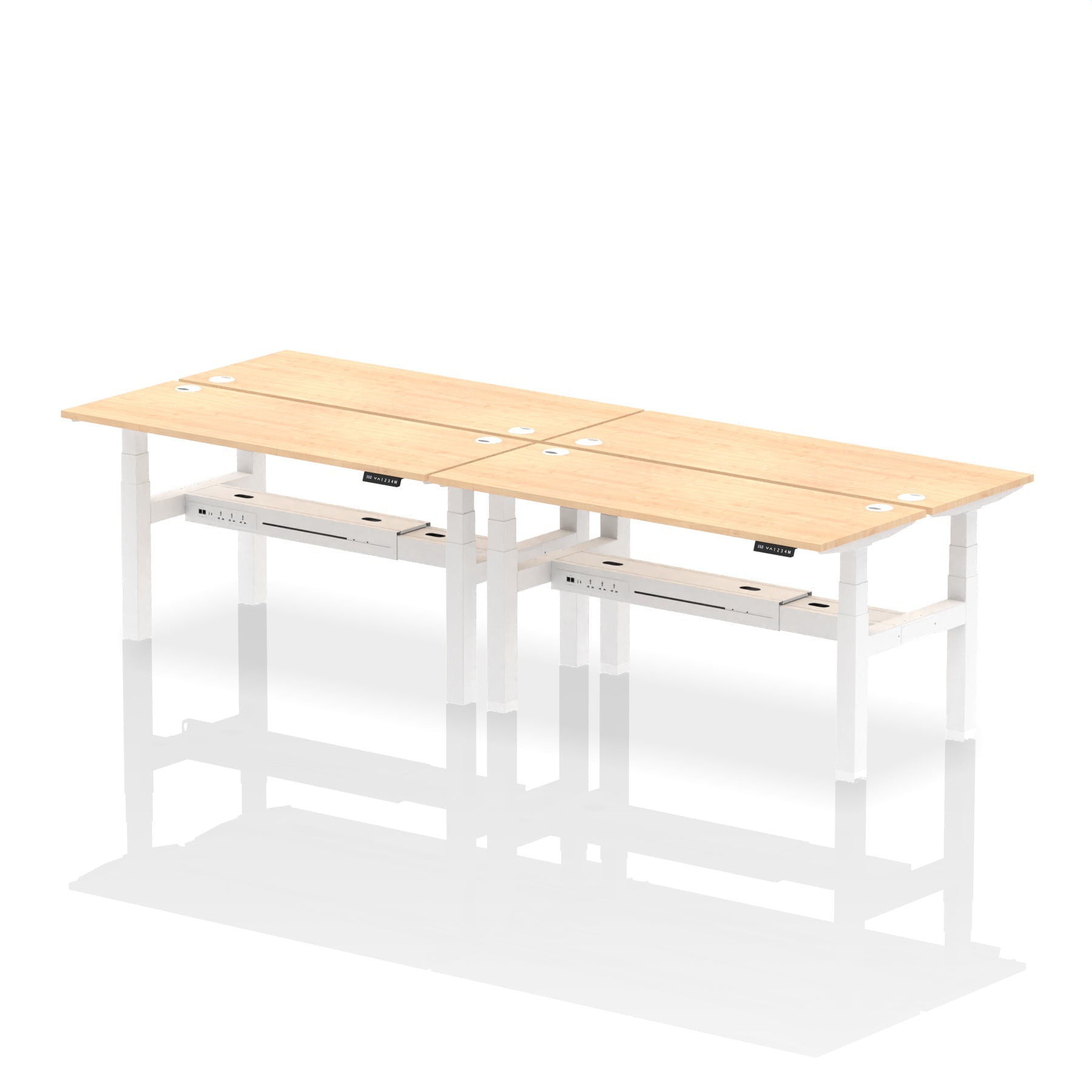Air Back-to-Back Slimline Height Adjustable Bench Desk - 4 Person dynamic  Desk Top  Maple Width 160cm