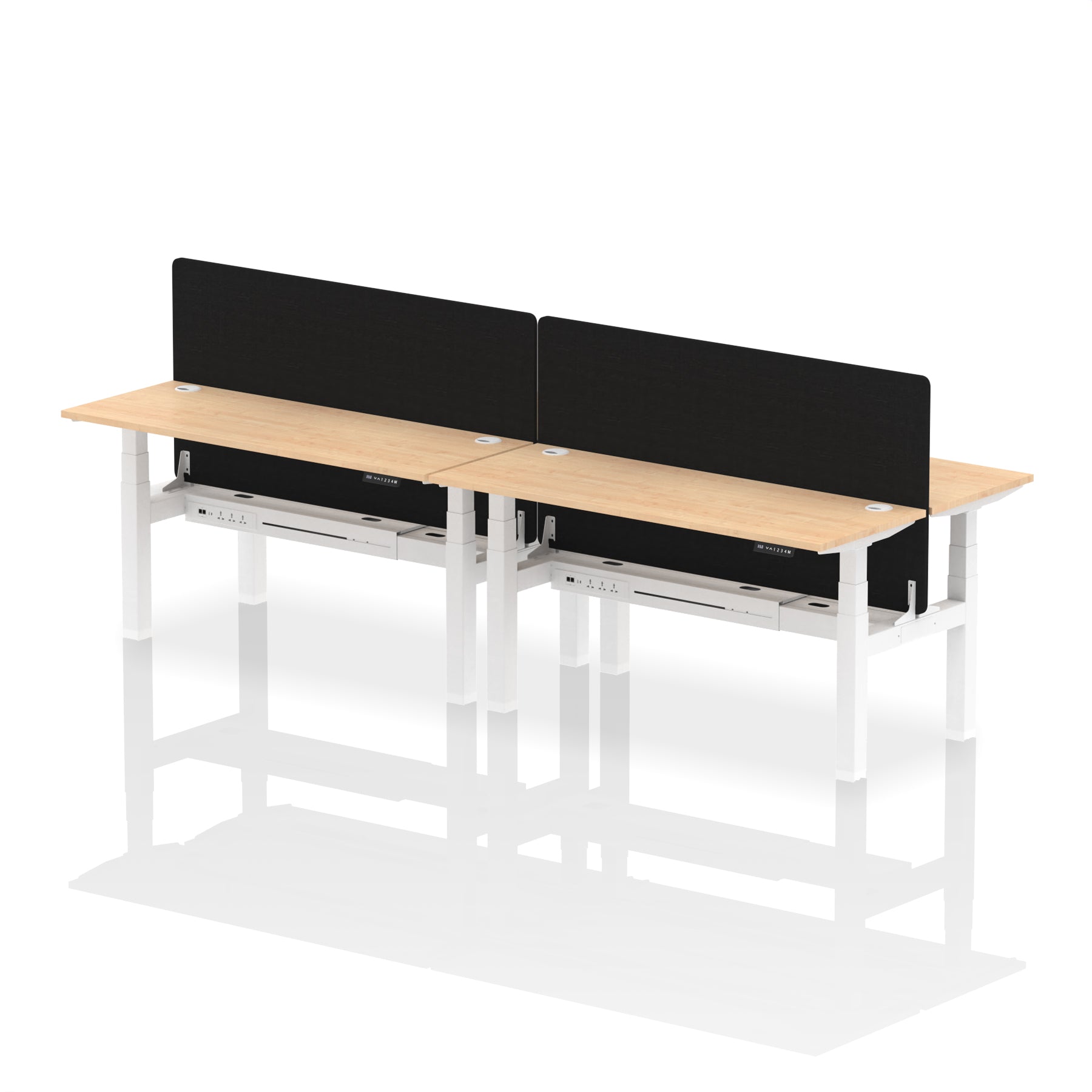 Air Back-to-Back Height Adjustable Bench Desk - 4 Person Black Screen dynamic  Desk Top  Maple Width 160cm