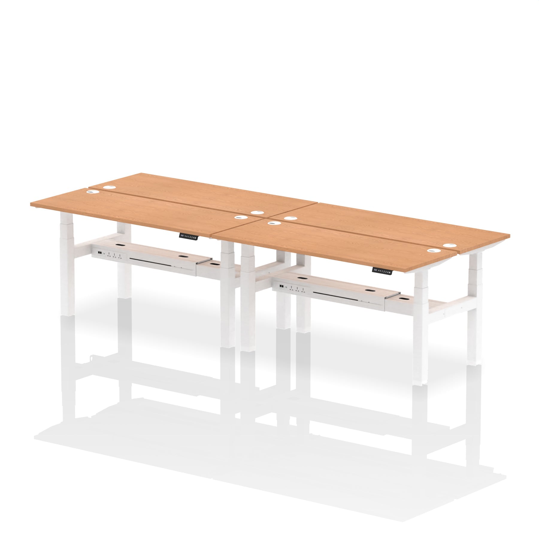 Air Back-to-Back Slimline Height Adjustable Bench Desk - 4 Person dynamic  Desk Top  Oak Width 160cm
