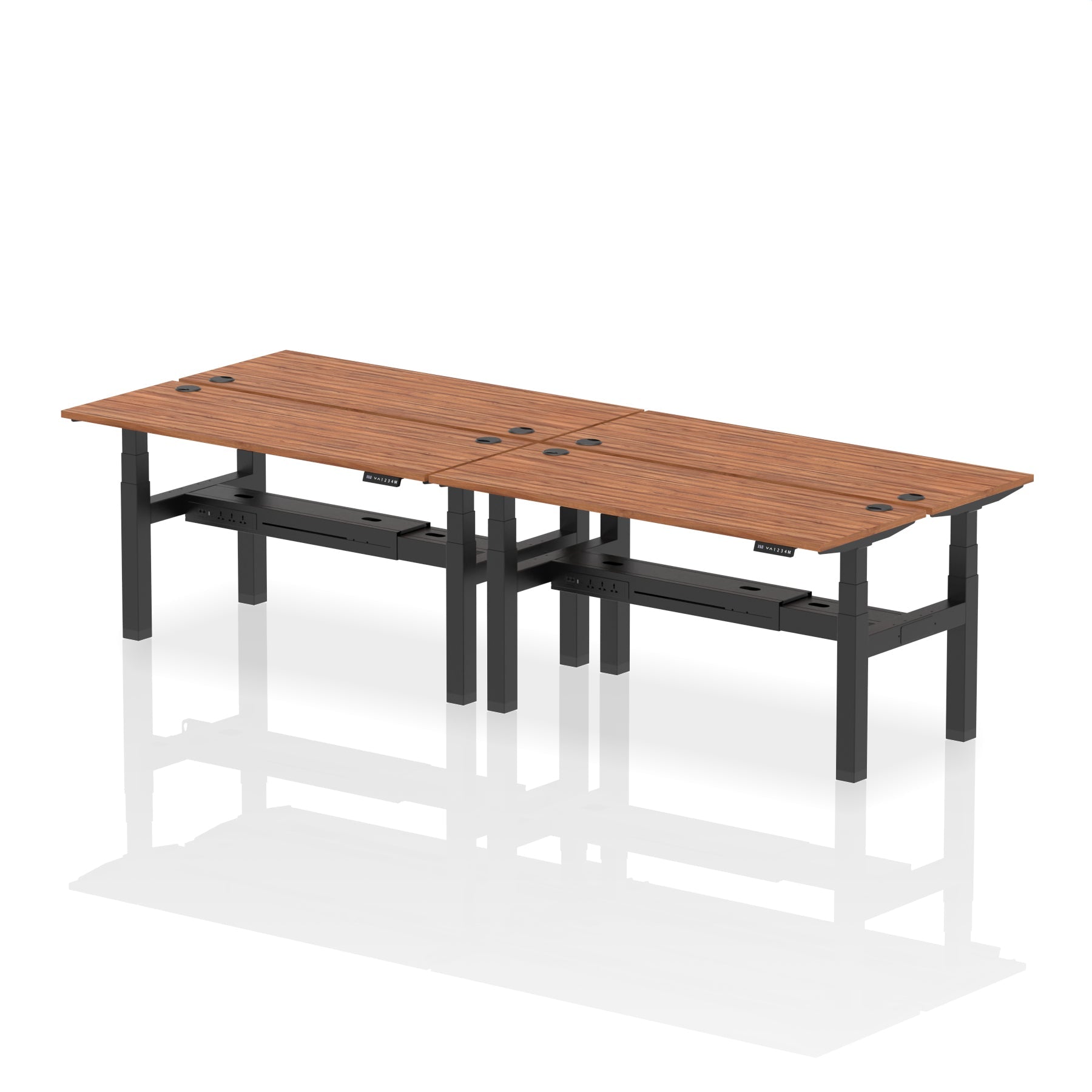 Air Back-to-Back Slimline Height Adjustable Bench Desk - 4 Person dynamic  Desk Top  Walnut Width 160cm
