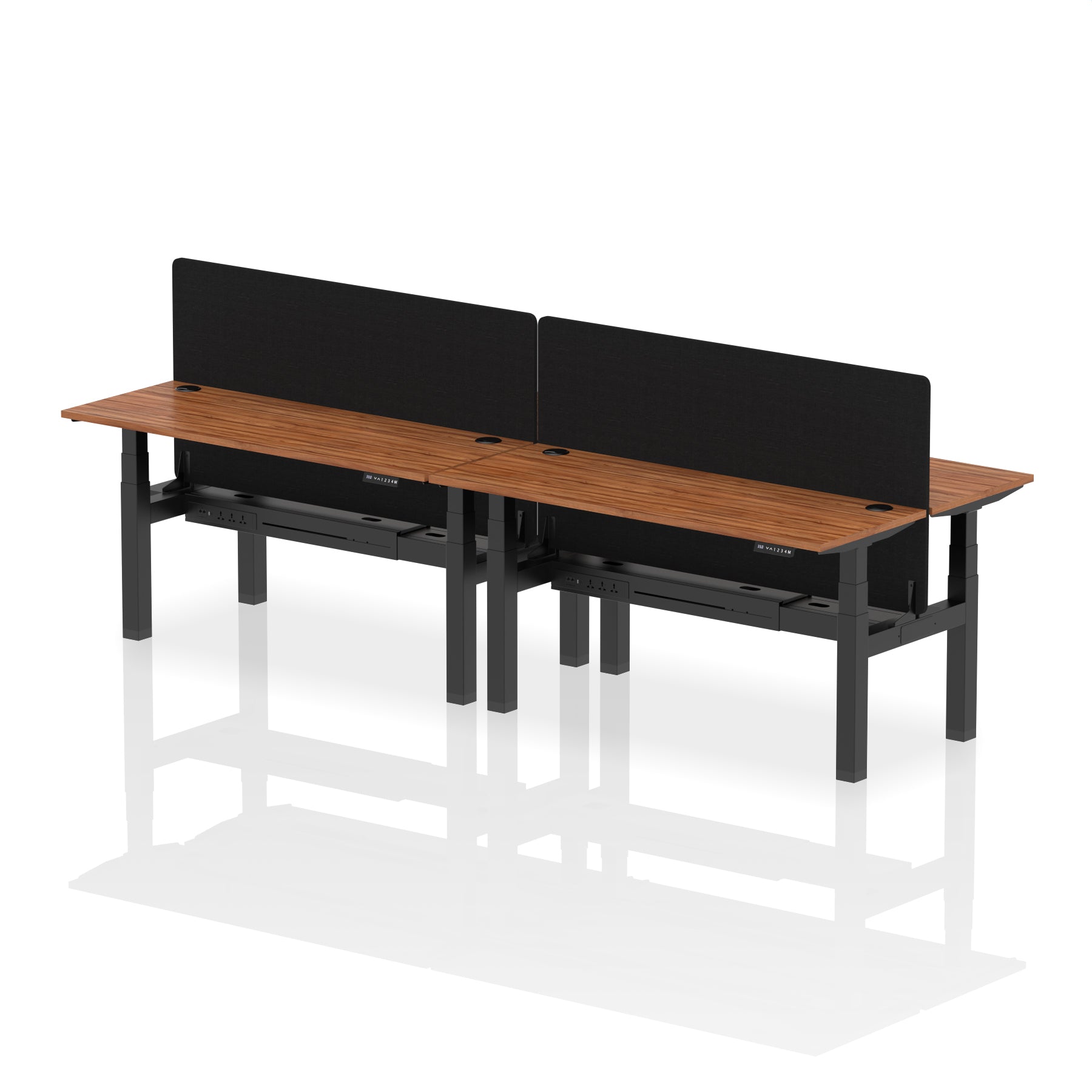 Air Back-to-Back Height Adjustable Bench Desk - 4 Person Black Screen dynamic  Desk Top  Walnut Width 160cm