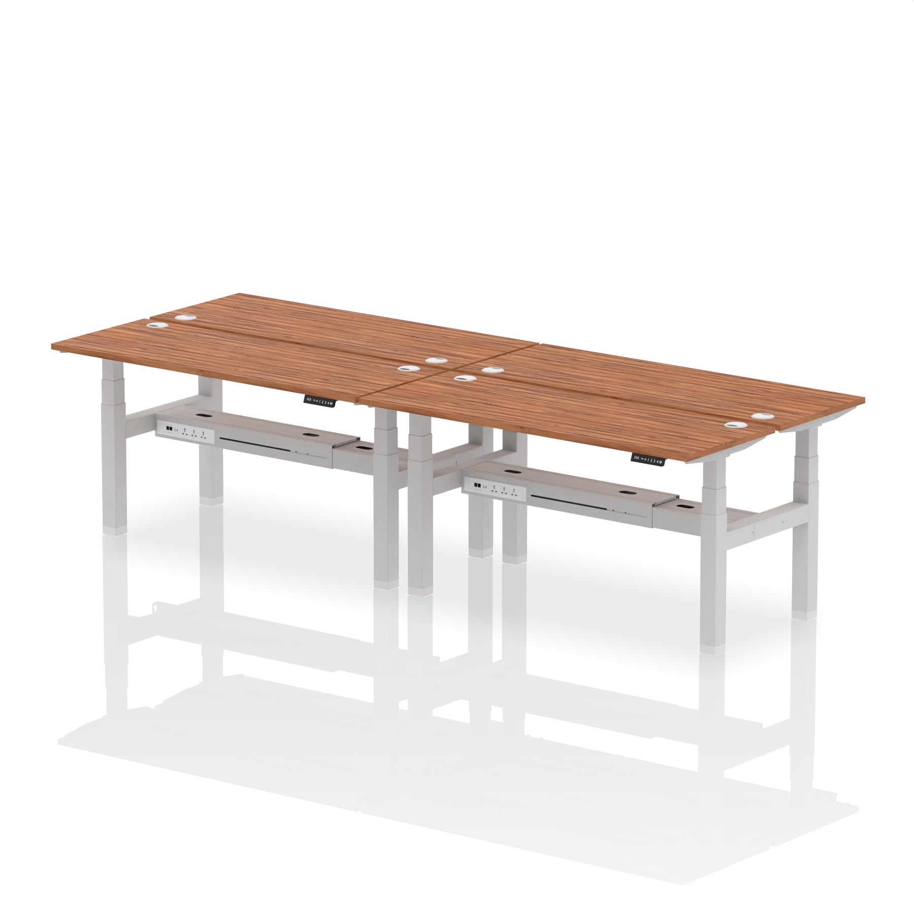 Air Back-to-Back Slimline Height Adjustable Bench Desk - 4 Person dynamic  Desk Top  Walnut Width 160cm