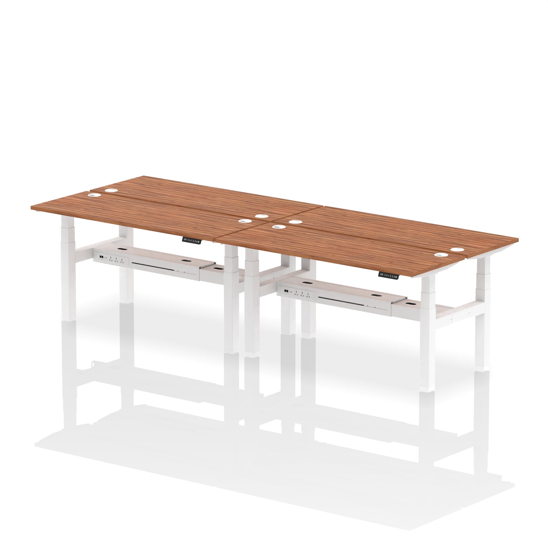 Air Back-to-Back Slimline Height Adjustable Bench Desk - 4 Person dynamic  Desk Top  Walnut Width 160cm