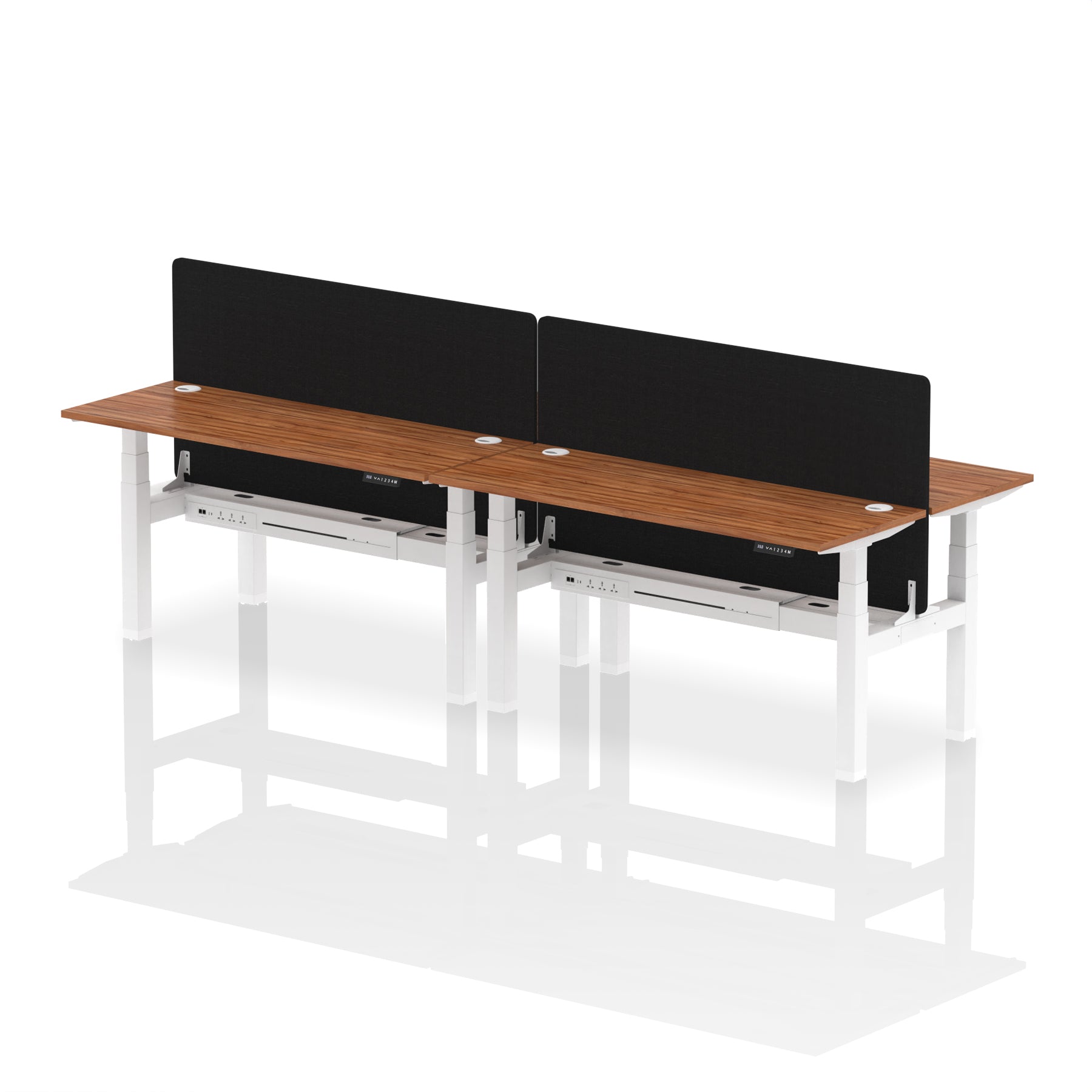 Air Back-to-Back Height Adjustable Bench Desk - 4 Person Black Screen dynamic  Desk Top  Walnut Width 160cm