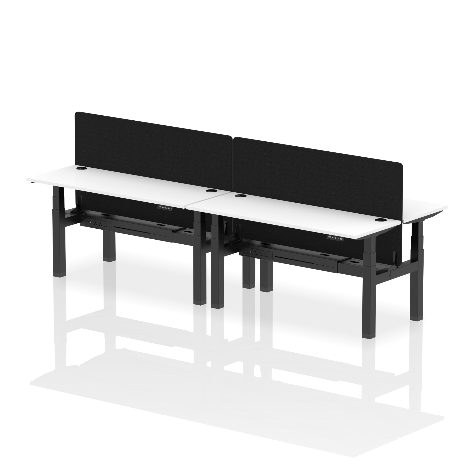 Air Back-to-Back Height Adjustable Bench Desk - 4 Person Black Screen dynamic  Desk Top  White Width 160cm