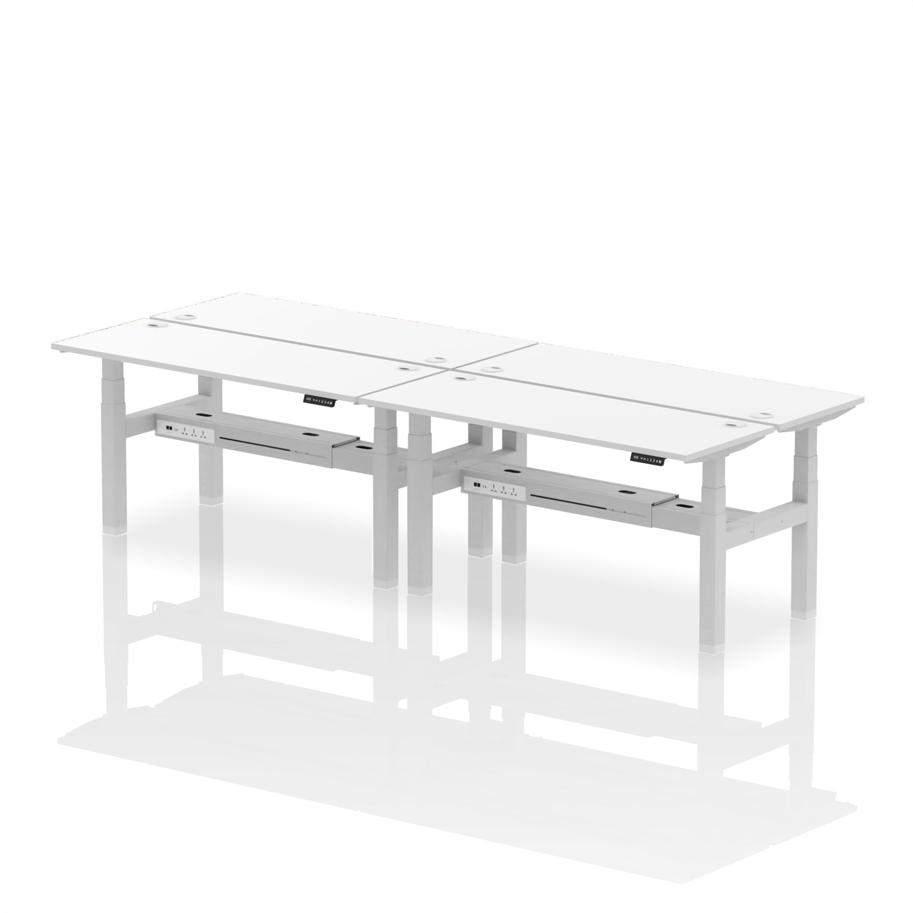 Air Back-to-Back Slimline Height Adjustable Bench Desk - 4 Person dynamic  Desk Top  White Width 160cm
