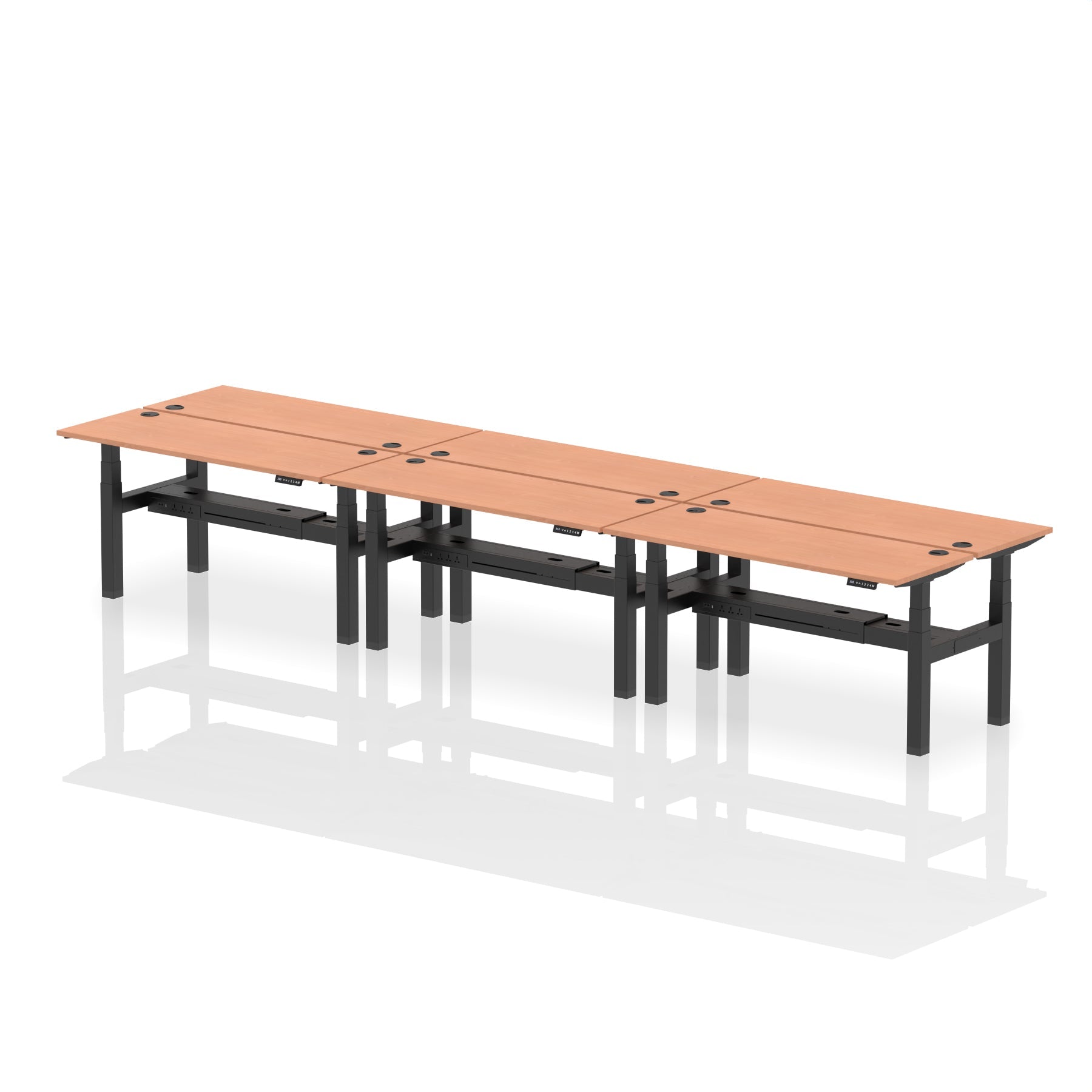 Air Back-to-Back Slimline Height Adjustable Bench Desk - 6 Person dynamic  Desk Top  Beech Width 160cm