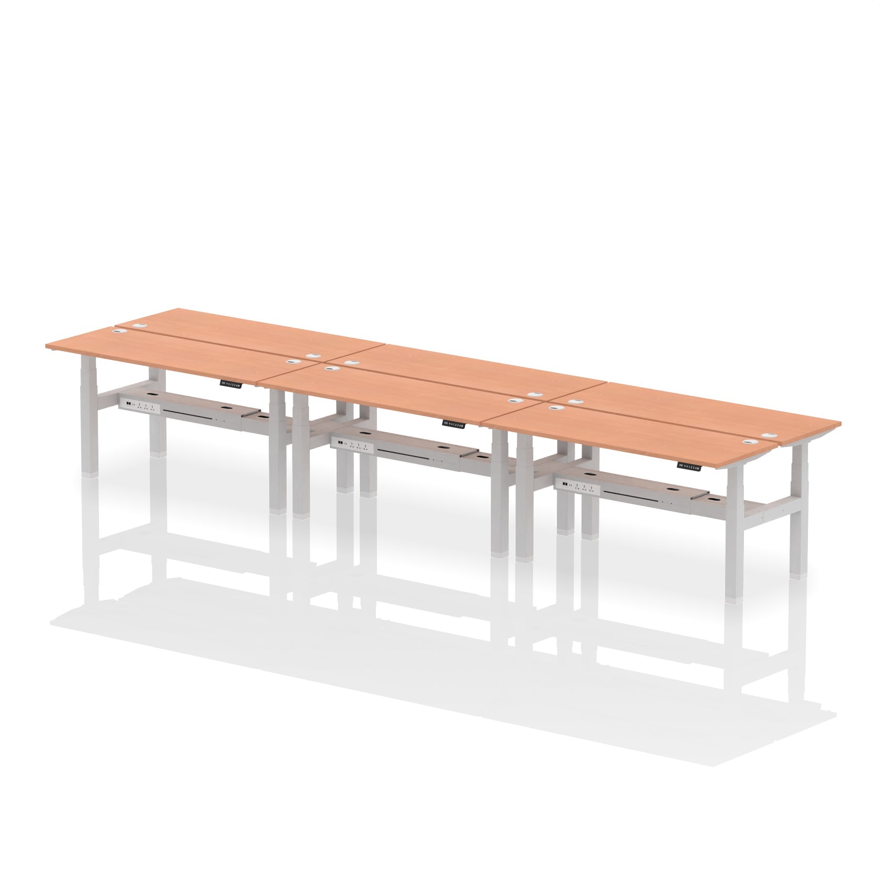 Air Back-to-Back Slimline Height Adjustable Bench Desk - 6 Person dynamic  Desk Top  Beech Width 160cm